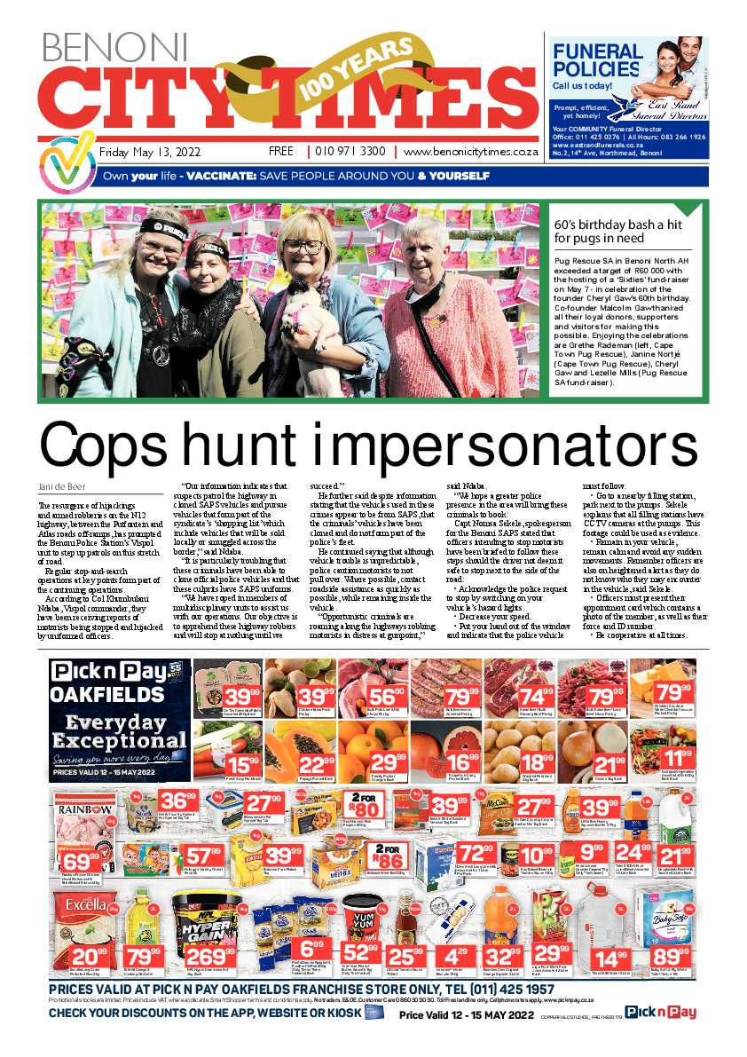 Benoni City Times 13 May 2022 page 1