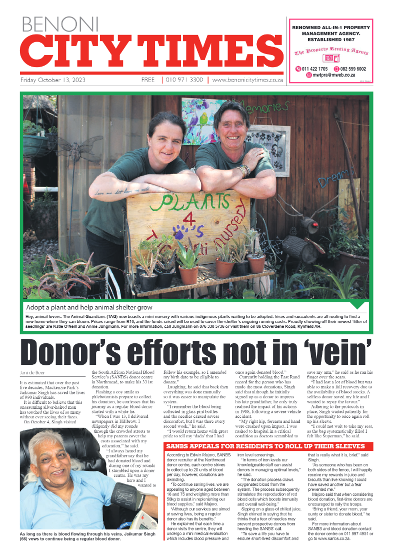 Benoni City Times 13 October 2023 page 1