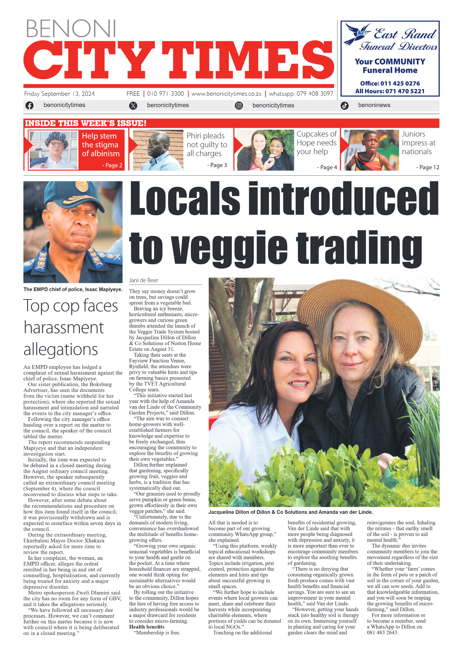 Benoni City Times 13 September 2024 page 1