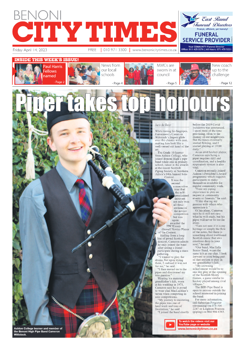 Benoni City Times 14 April 2023 page 1