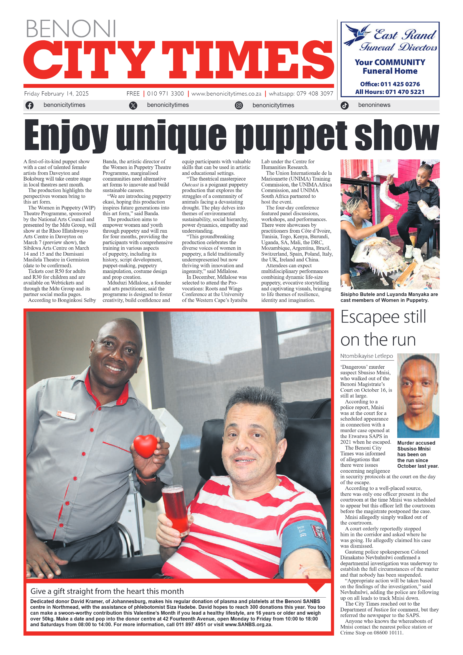 Benoni City Times 14 February 2025 page 1