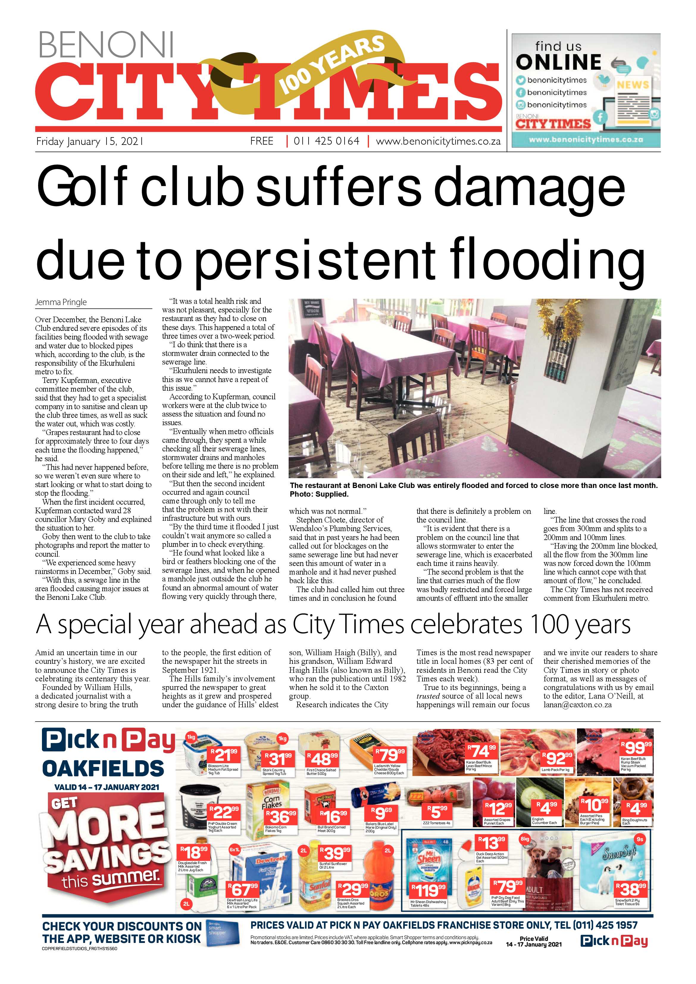 Benoni City Times 14 January 2021 page 1