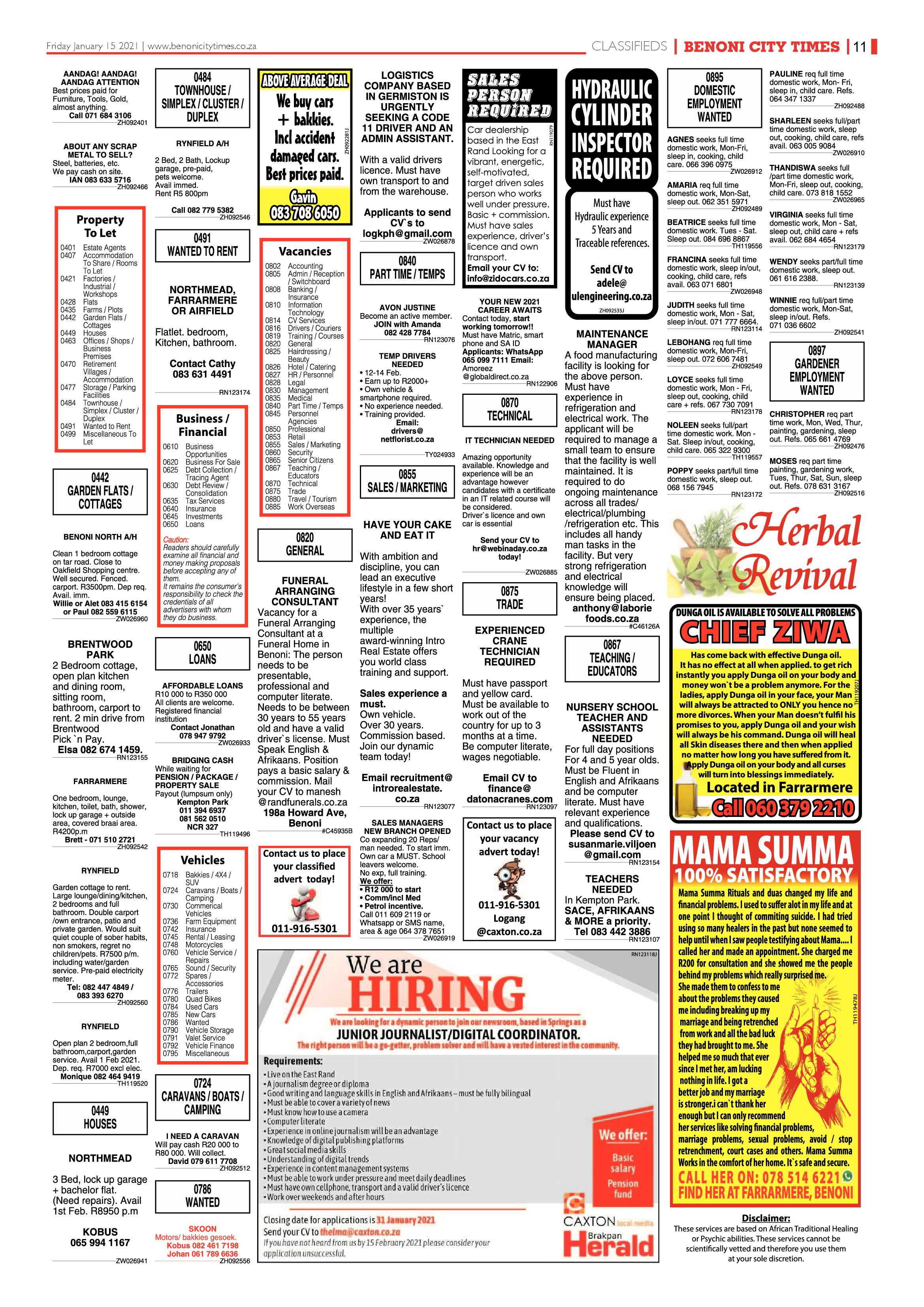 Benoni City Times 14 January 2021 page 11
