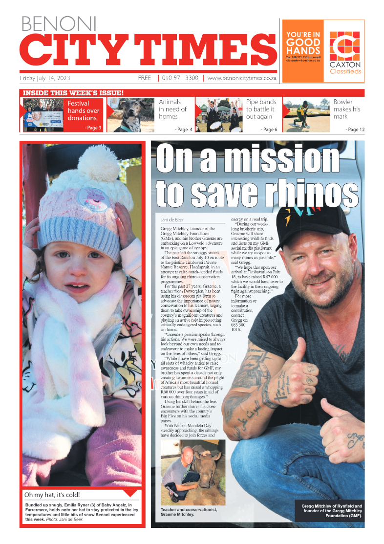 Benoni City Times 14 July  2023 page 1