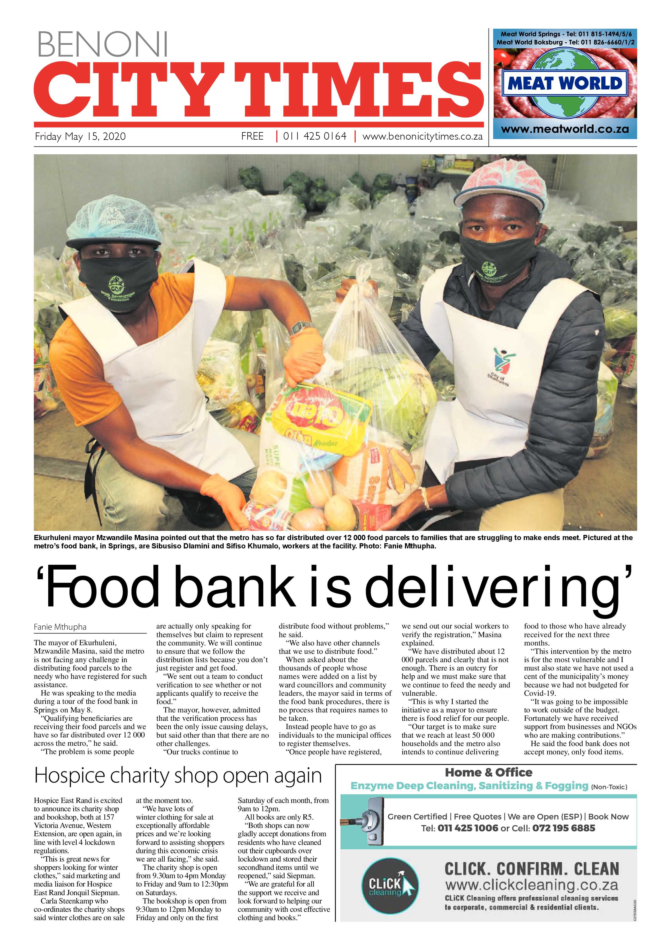 Benoni City Times 14 May 2020 page 1