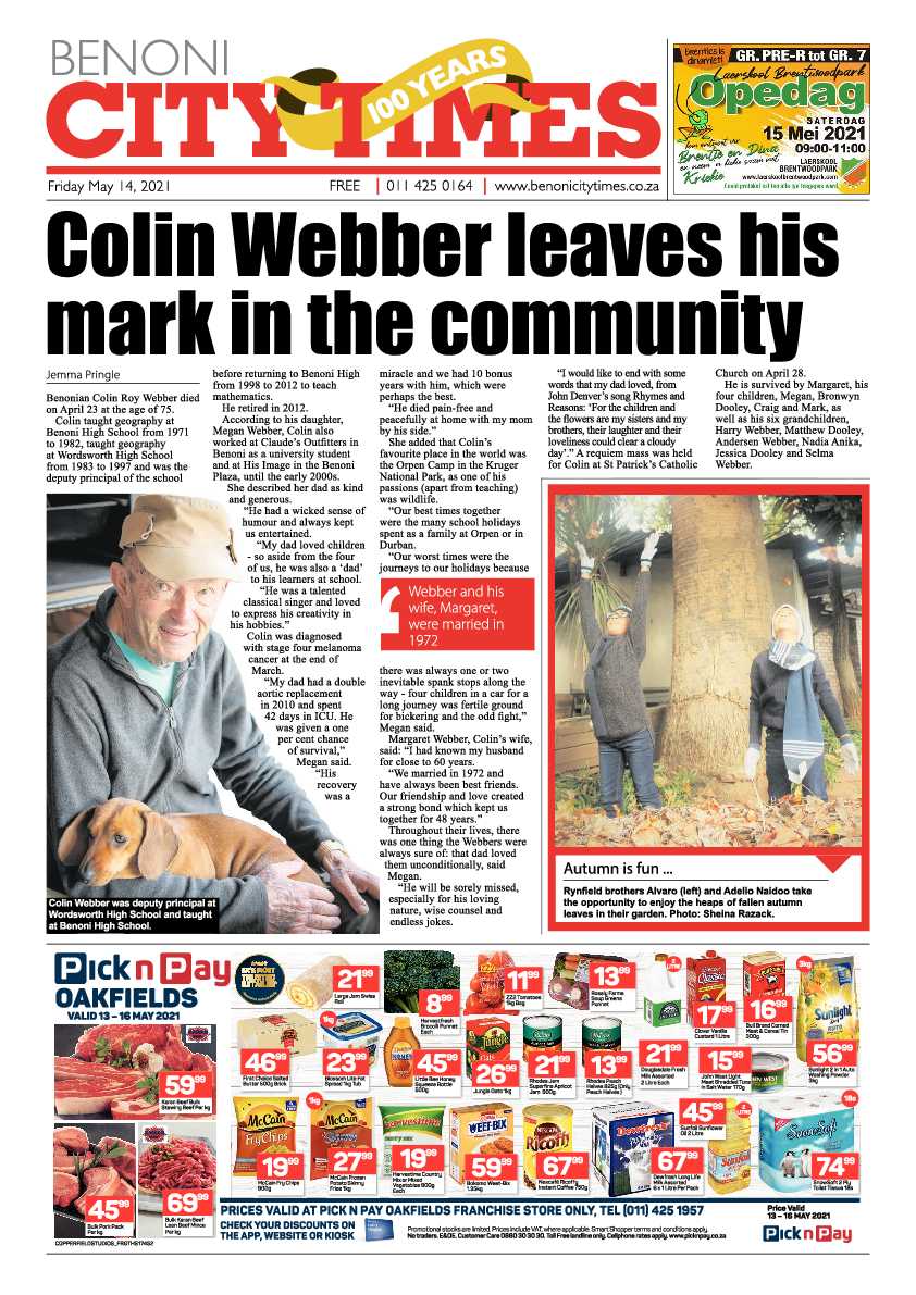 Benoni City Times 14 May 2021 page 1