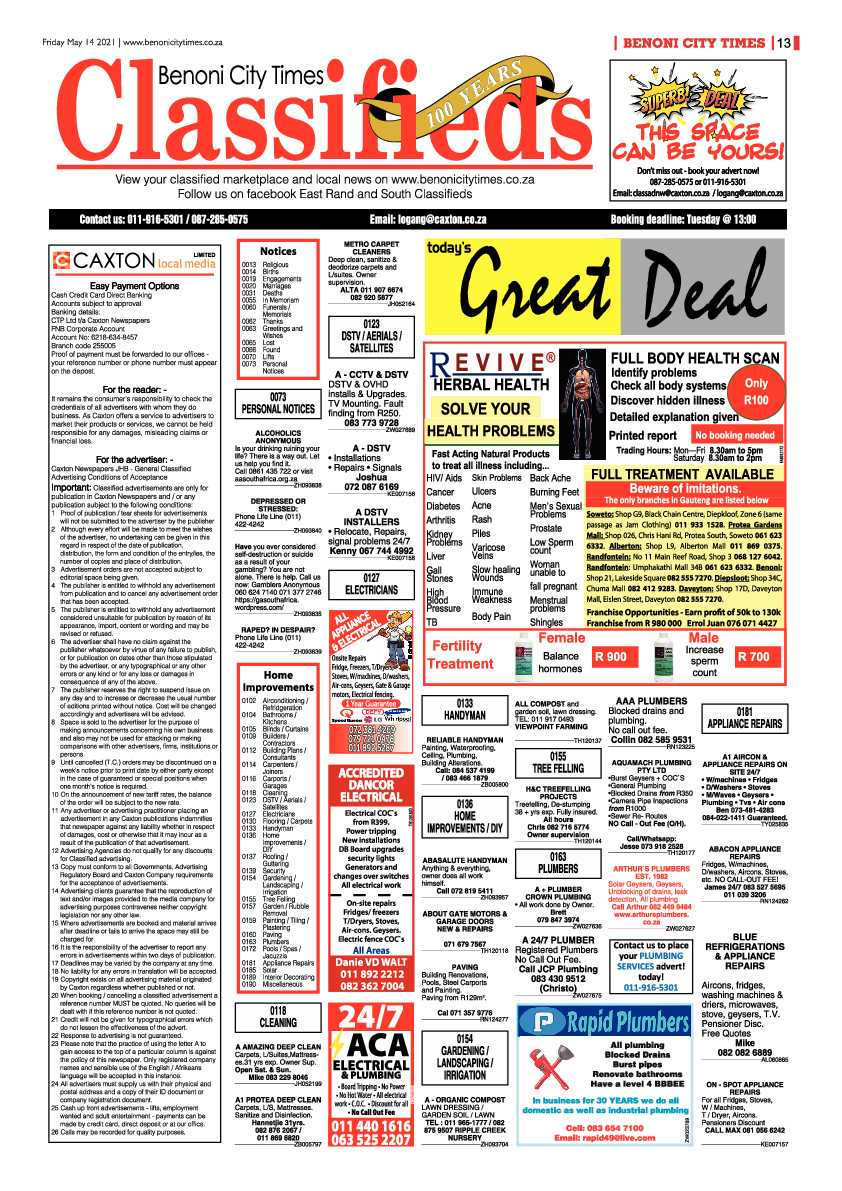 Benoni City Times 14 May 2021 page 13