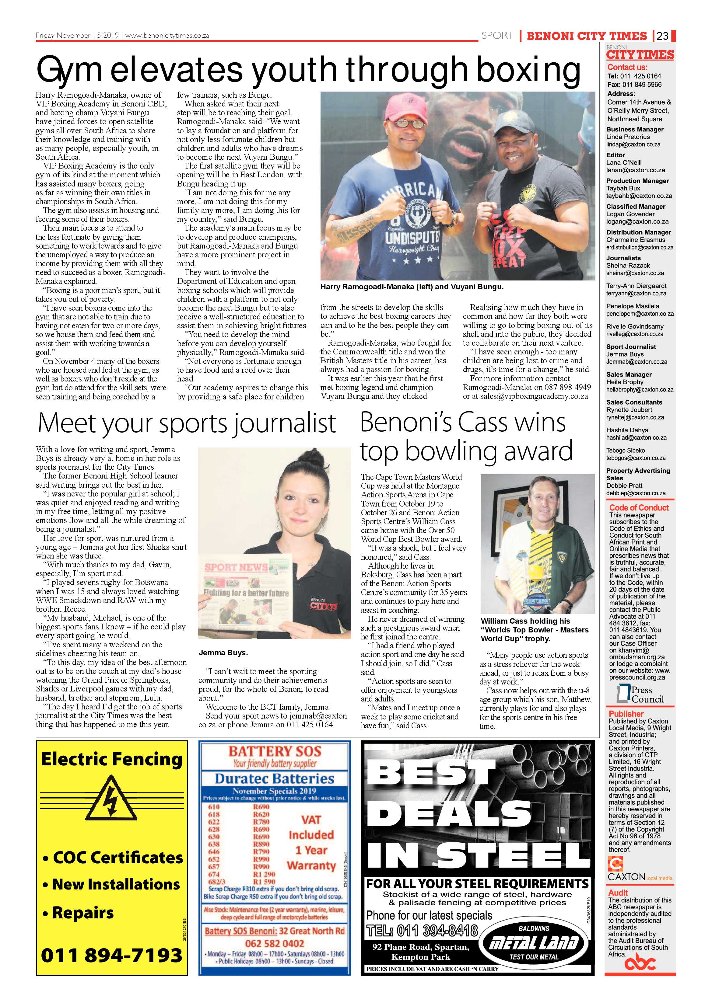Benoni City Times 14 November 2019 page 23