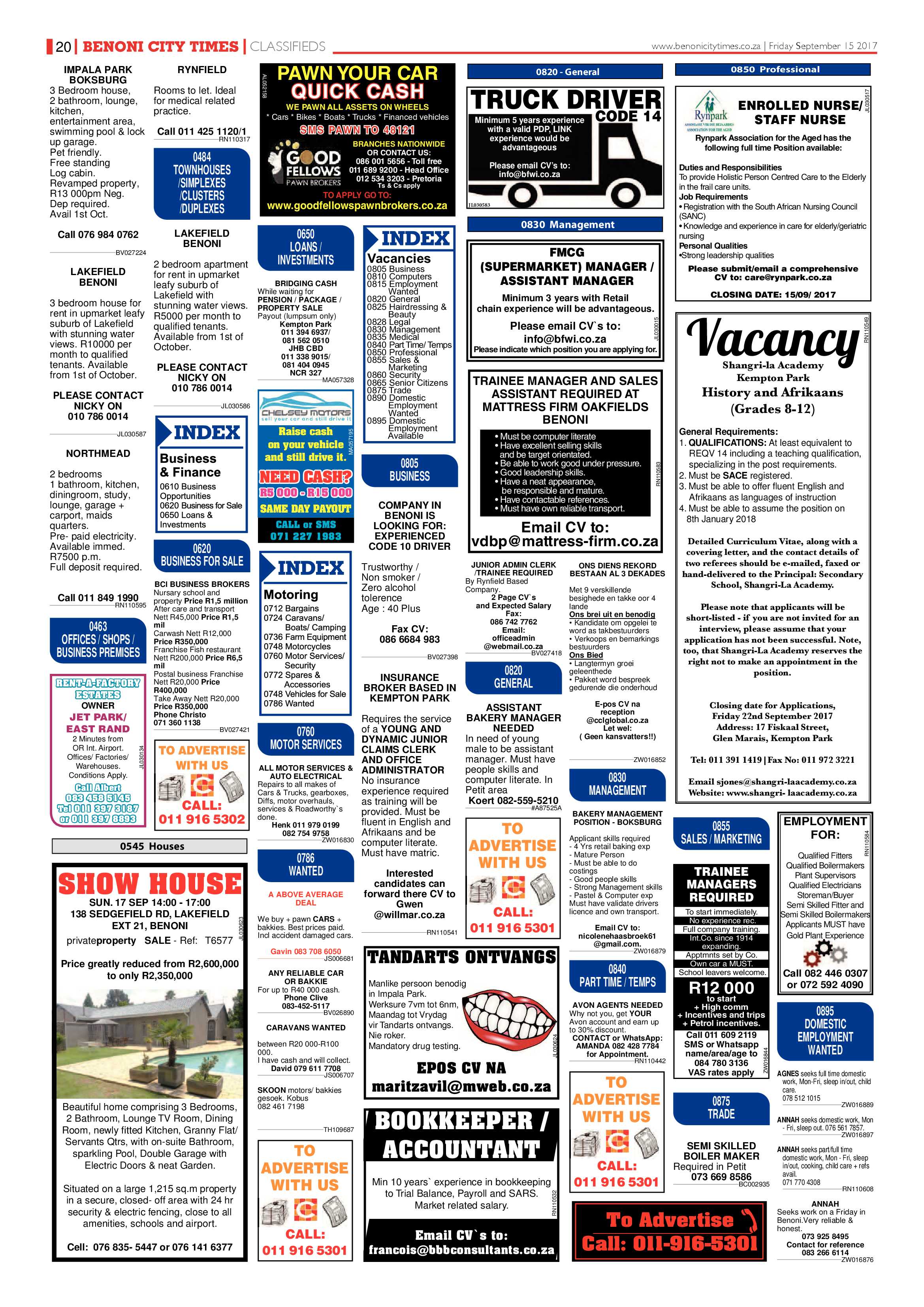 Benoni City Times 14 September 2017 page 20