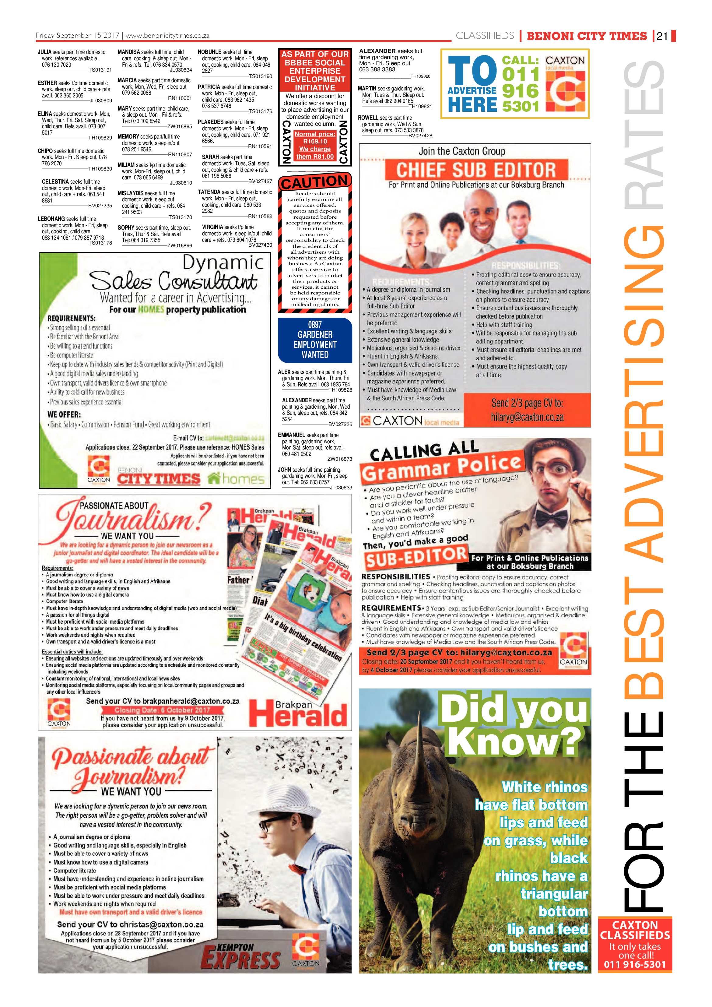 Benoni City Times 14 September 2017 page 21
