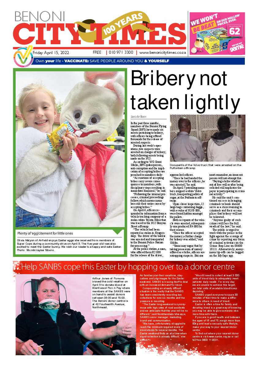 Benoni City Times 15 April 2022 page 1