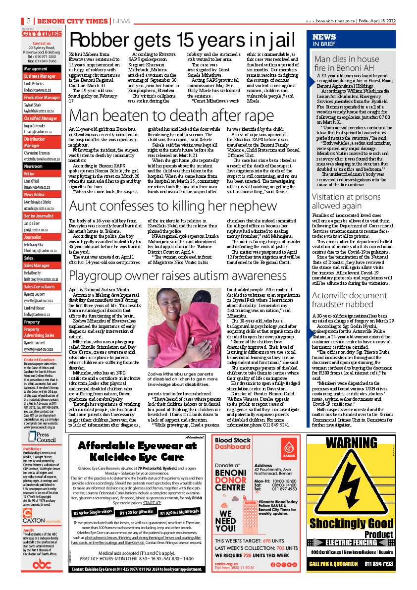 Benoni City Times 15 April 2022 page 2