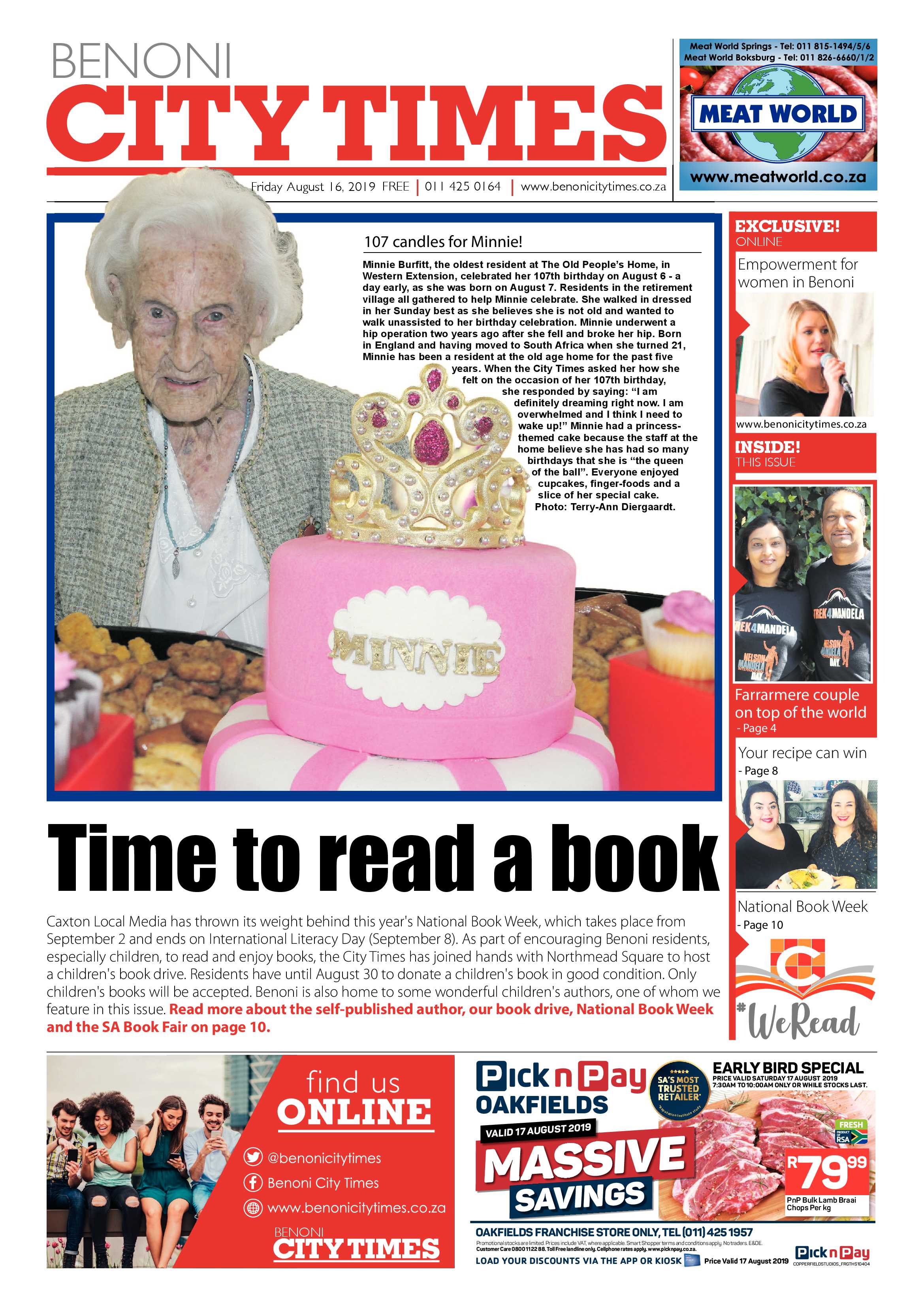 Benoni City Times 15 August 2019 page 1