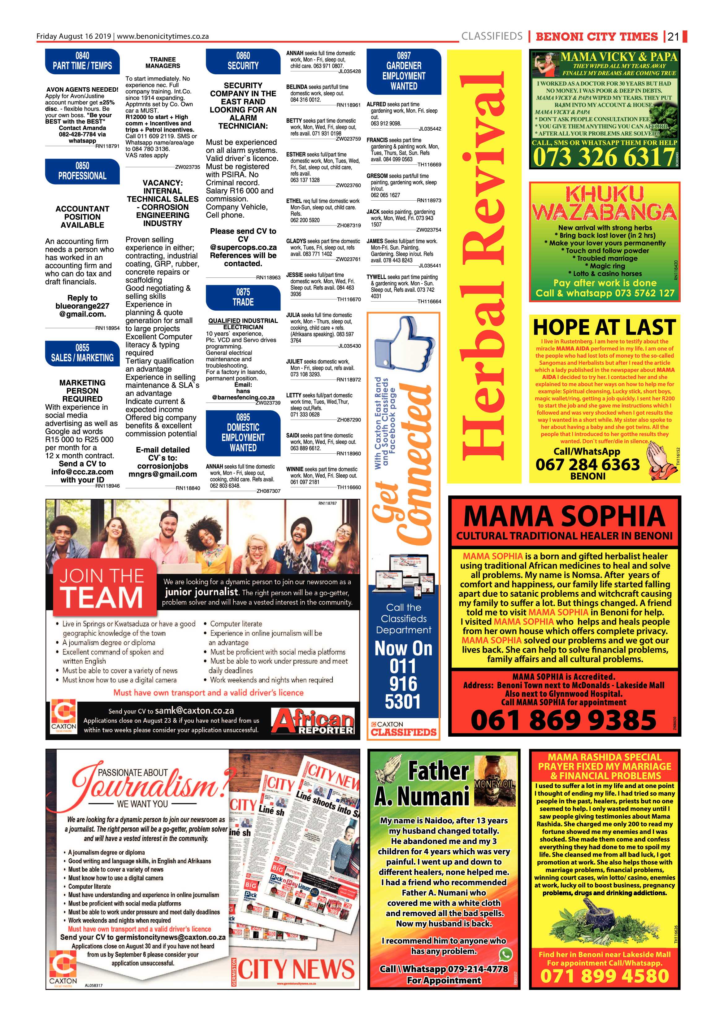 Benoni City Times 15 August 2019 page 21