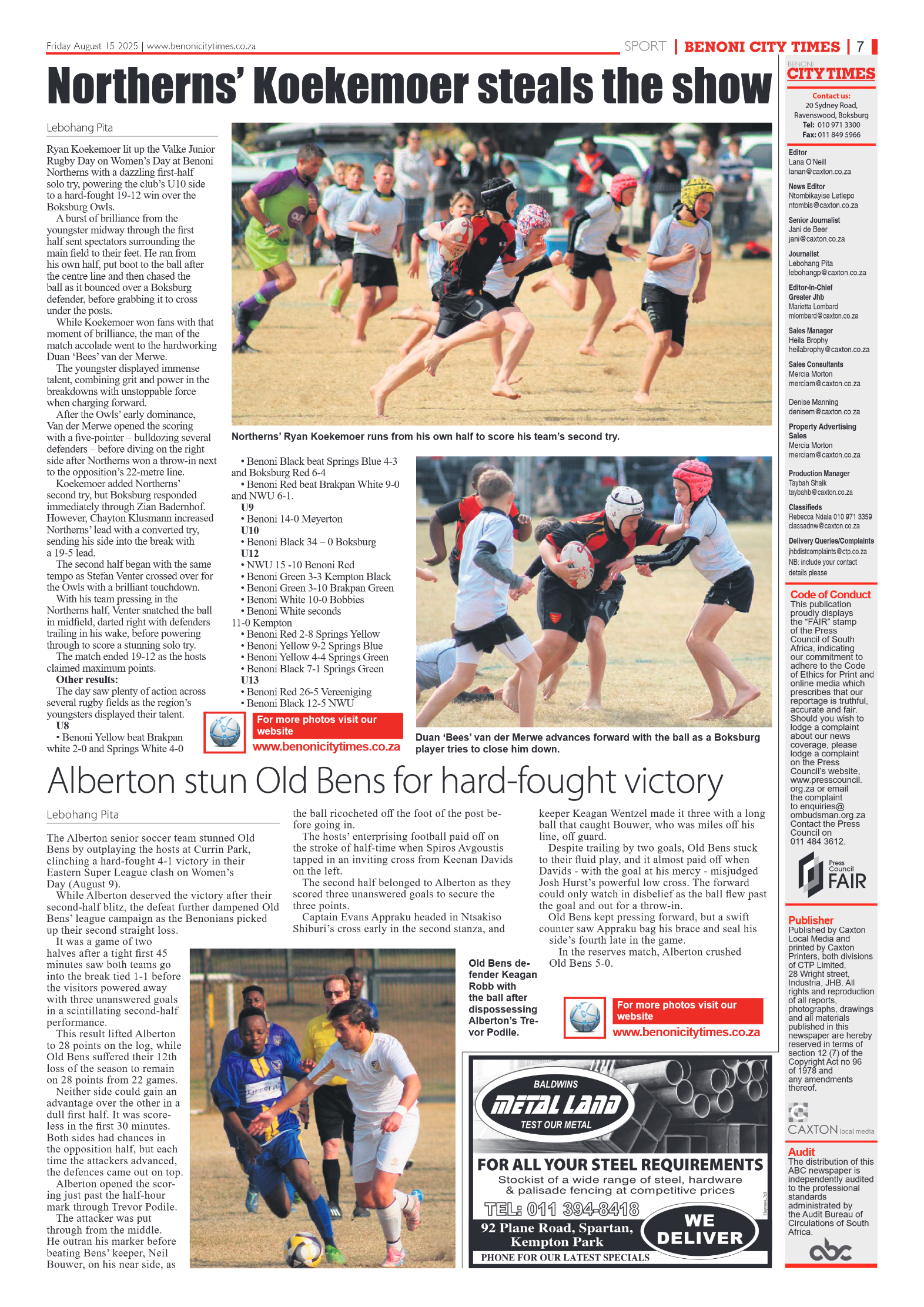 Benoni City Times 15 August 2025 page 9