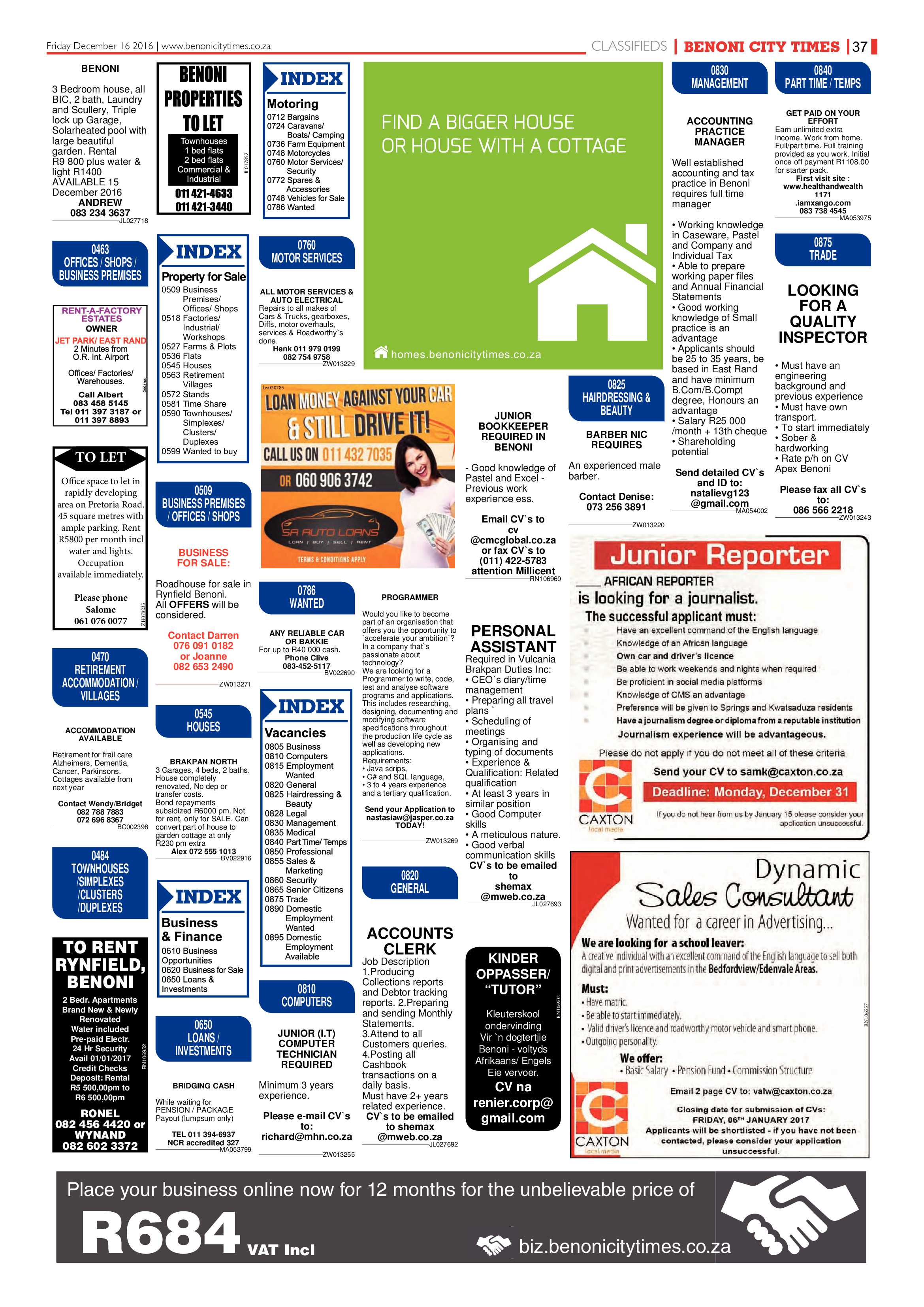 Benoni City Times 15 December page 37