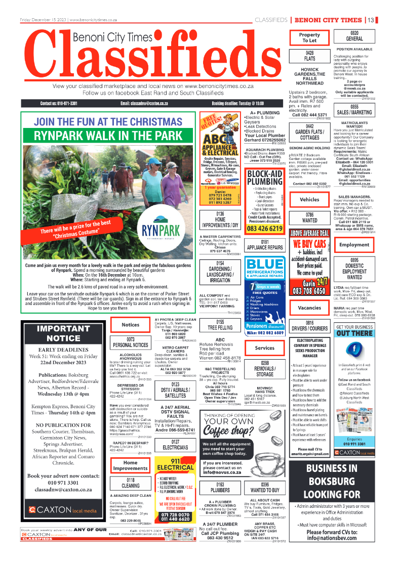 Benoni City Times 15 December 2023 page 13