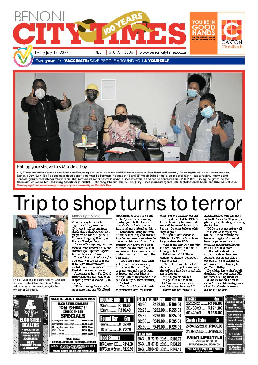 Benoni City Times 15 July 2022 page 1