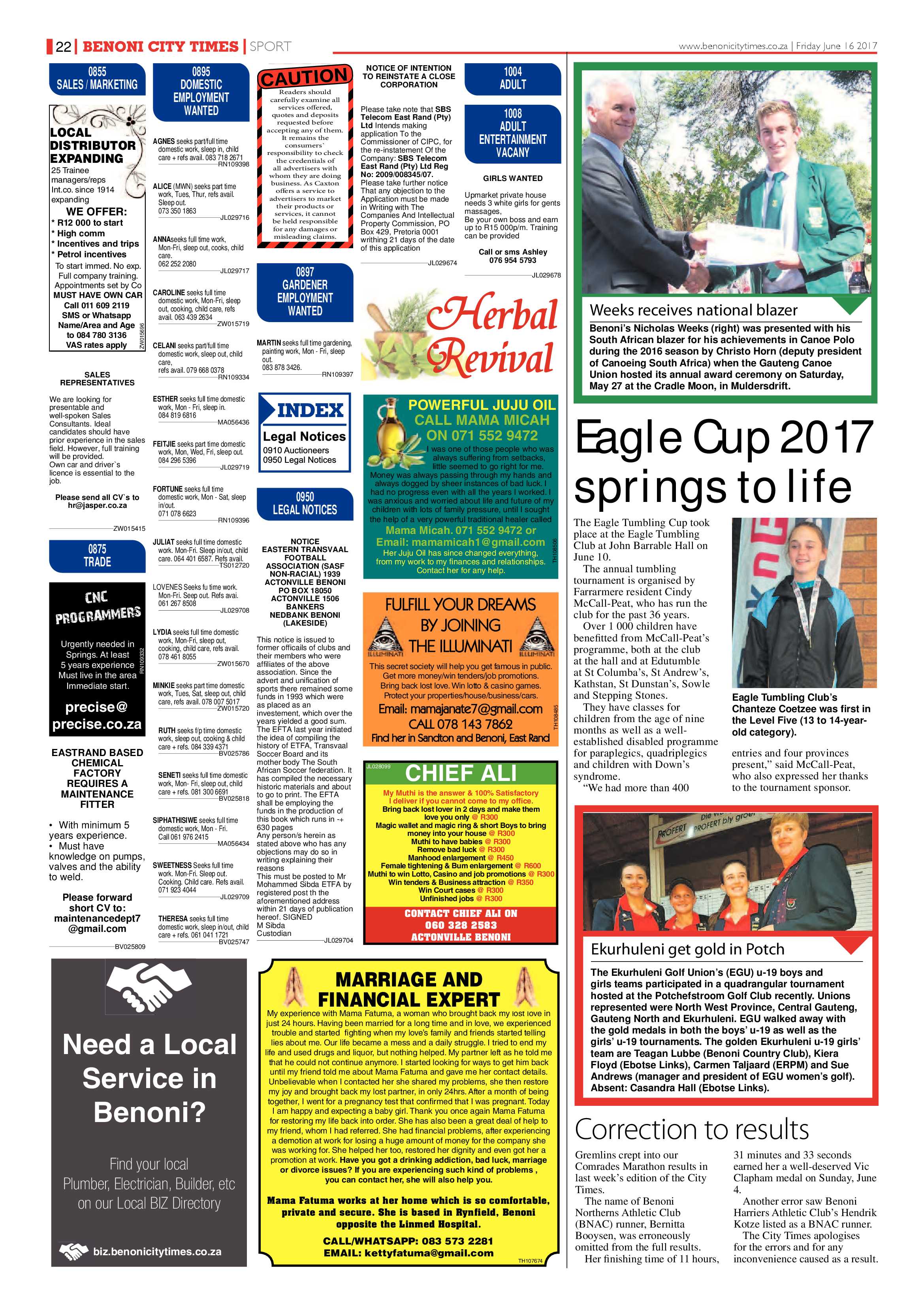 Benoni City Times 15 June 2017 page 22