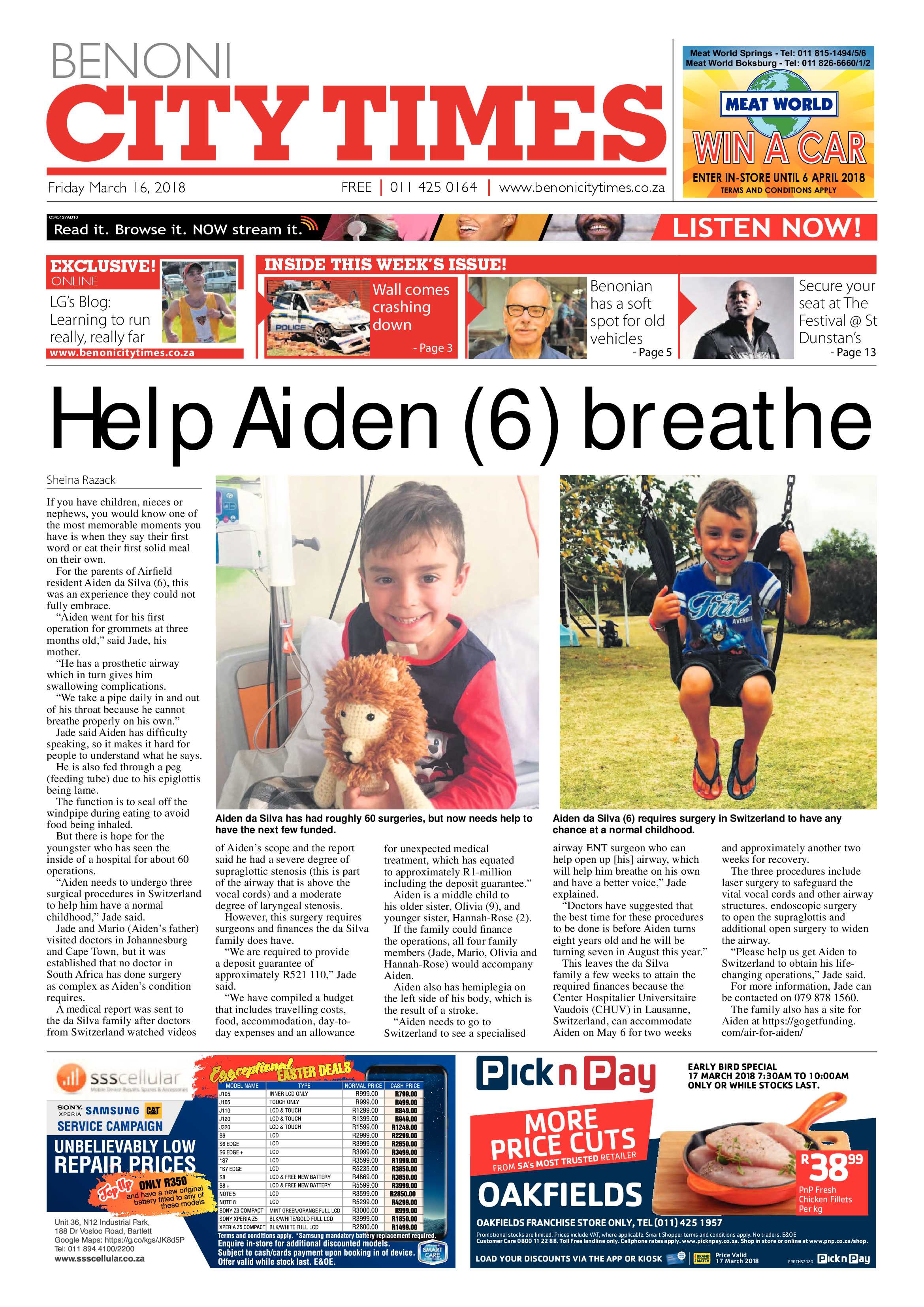 Benoni City Times 15 March 2018 page 1