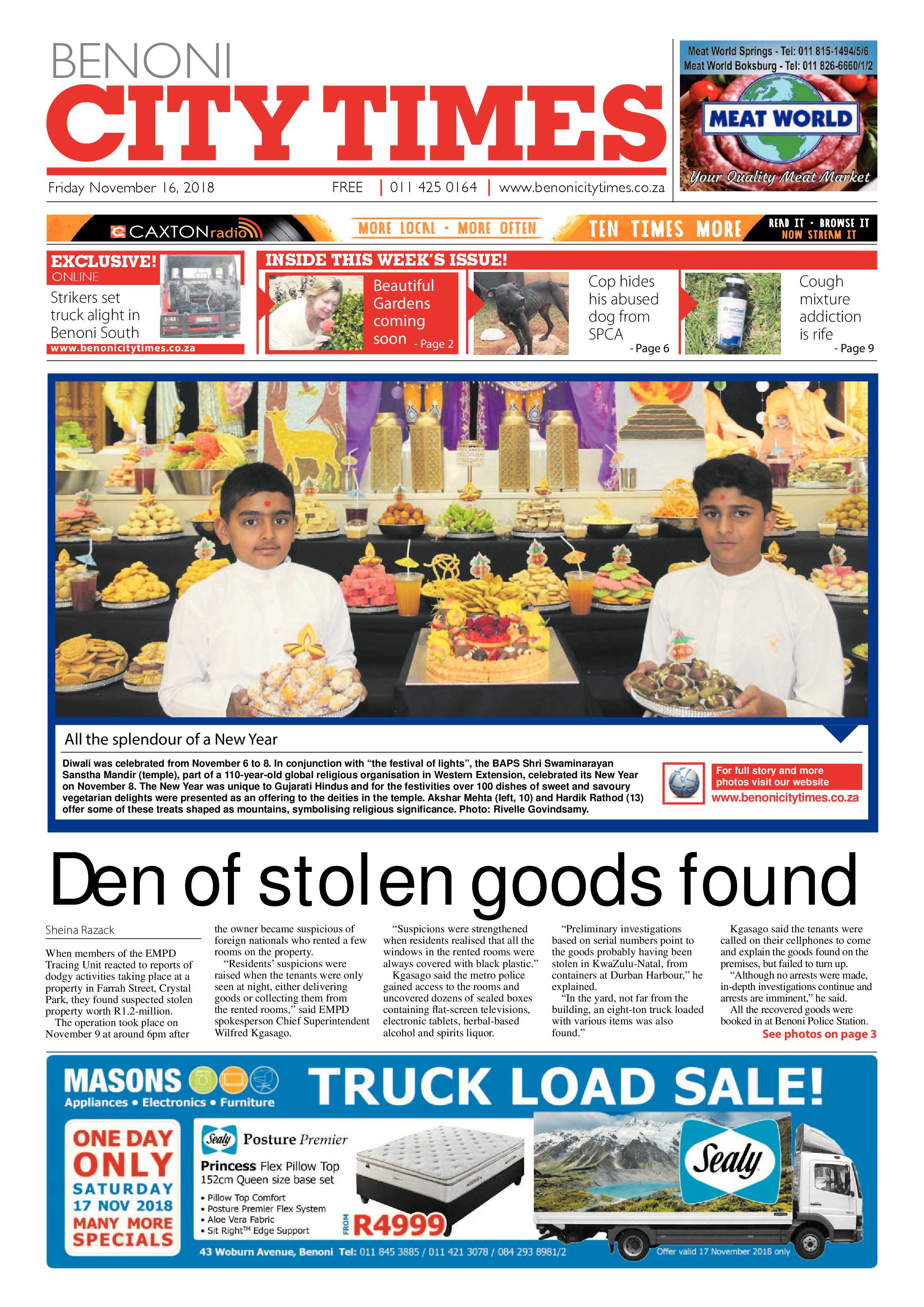 Benoni City Times 15 Novemeber 2018 page 1