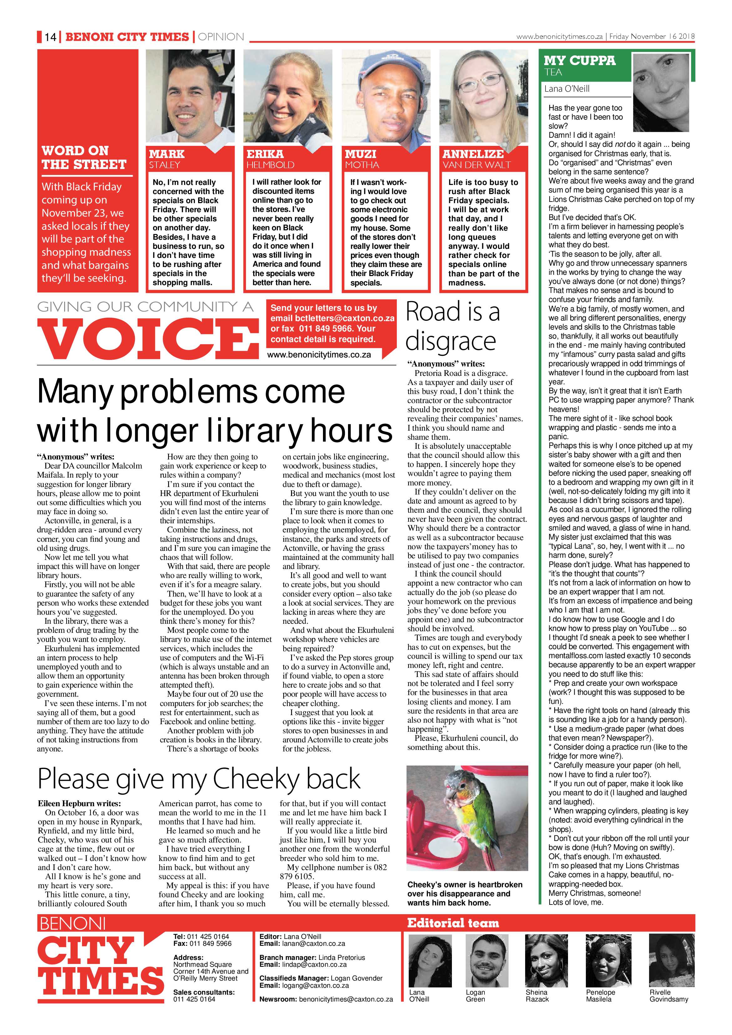 Benoni City Times 15 Novemeber 2018 page 14