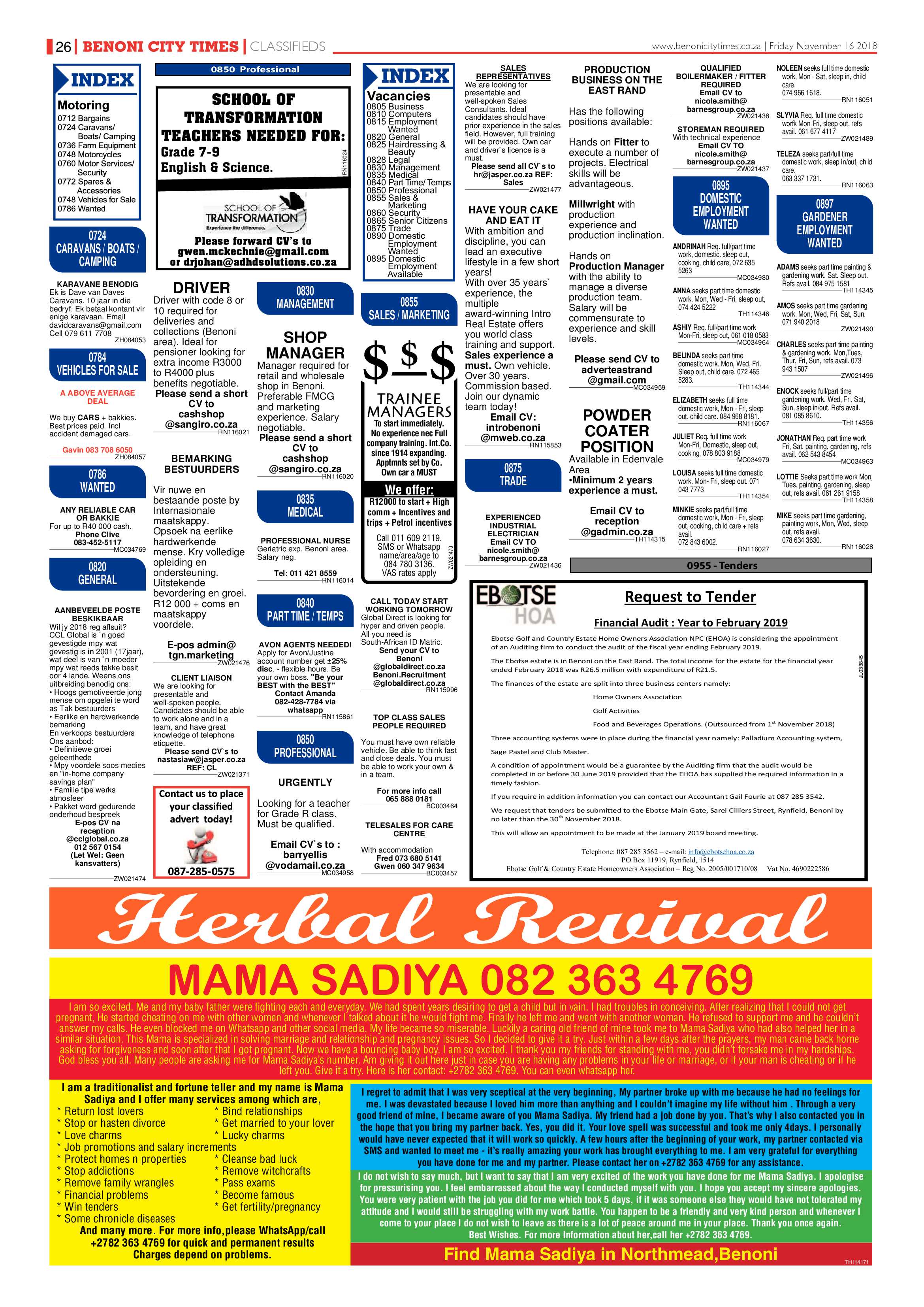 Benoni City Times 15 Novemeber 2018 page 26