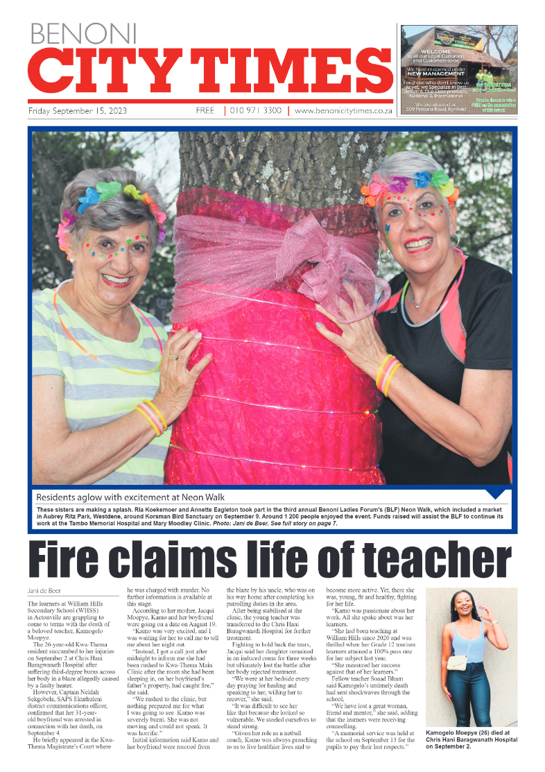 Benoni City Times 15 September 2023 page 1