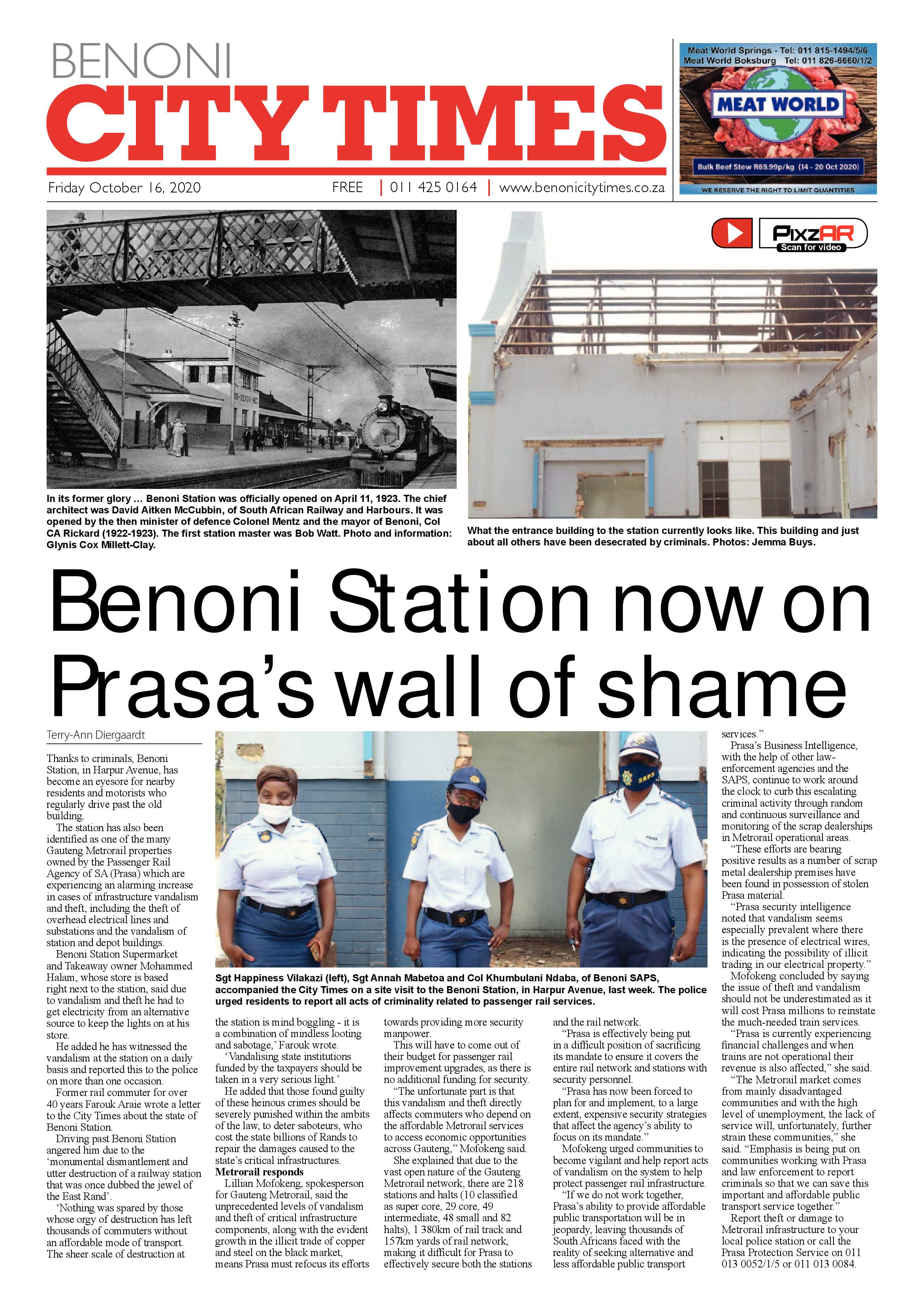 Benoni City Times 15  October 2020 page 1
