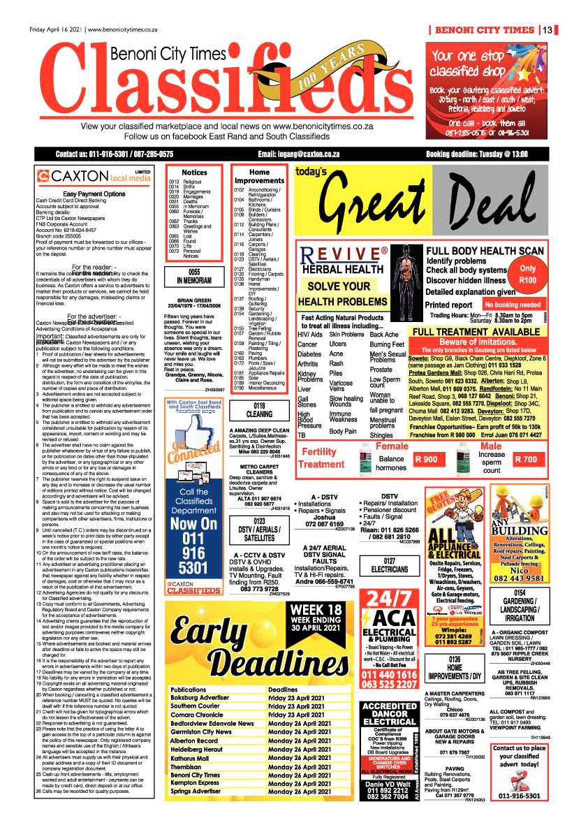 Benoni City Times 16 April 2021 page 13