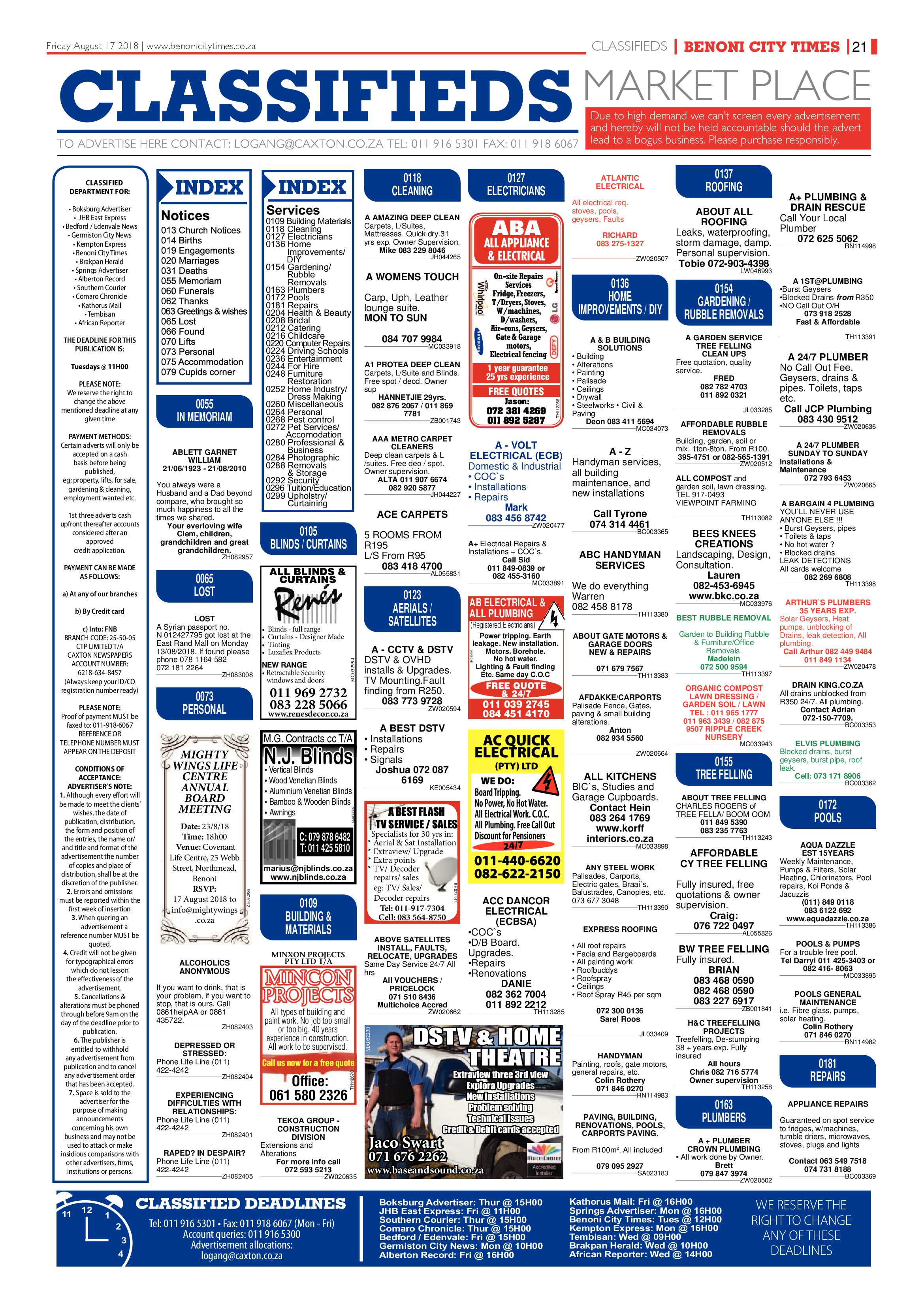 Benoni City Times 16 August 2018 page 21