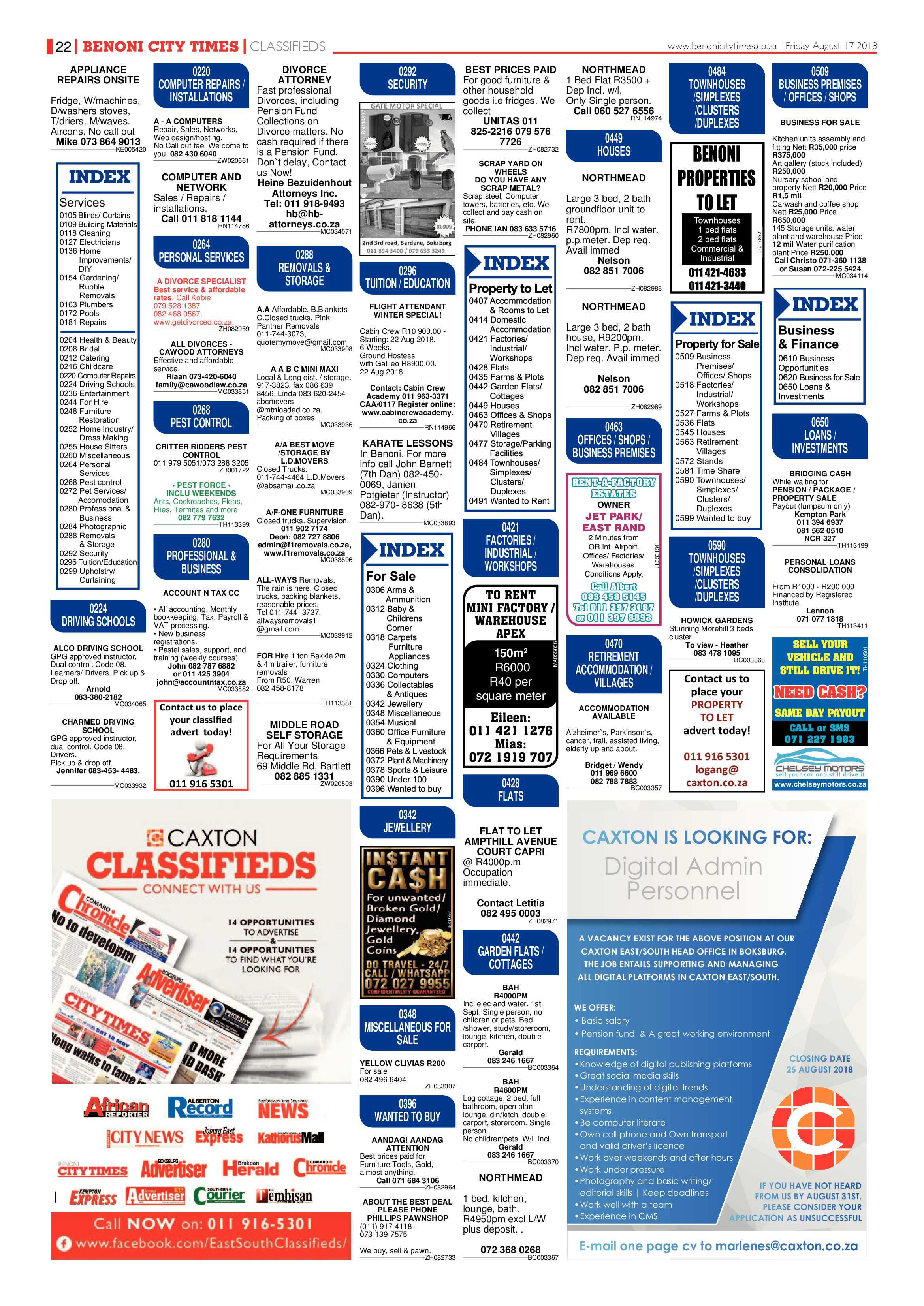 Benoni City Times 16 August 2018 page 22