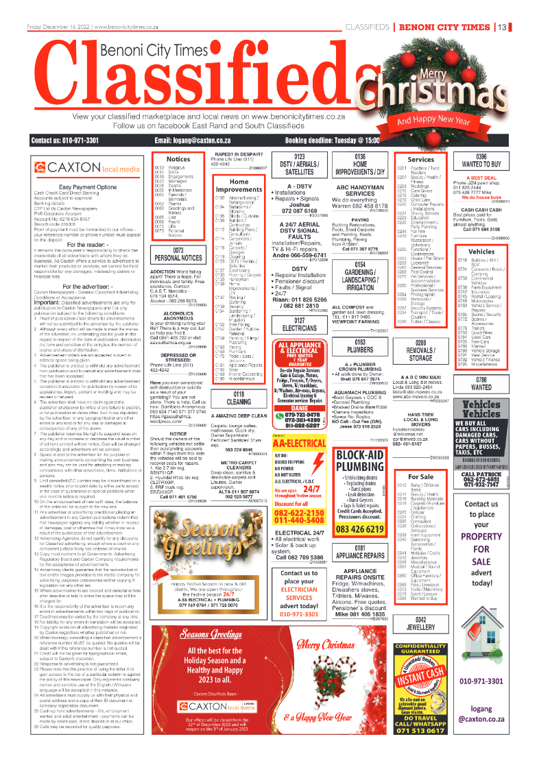 Benoni City Times 16 Dec 2022 page 13