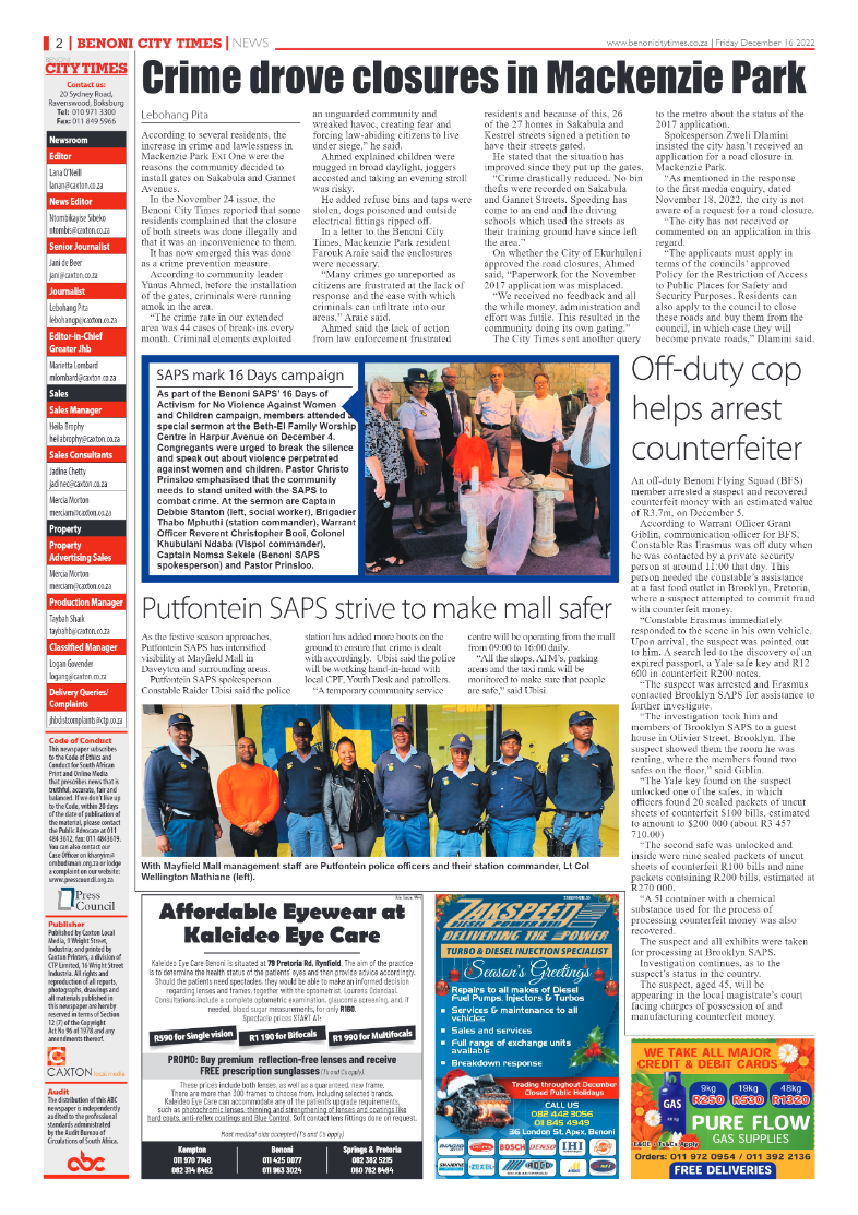 Benoni City Times 16 Dec 2022 page 2