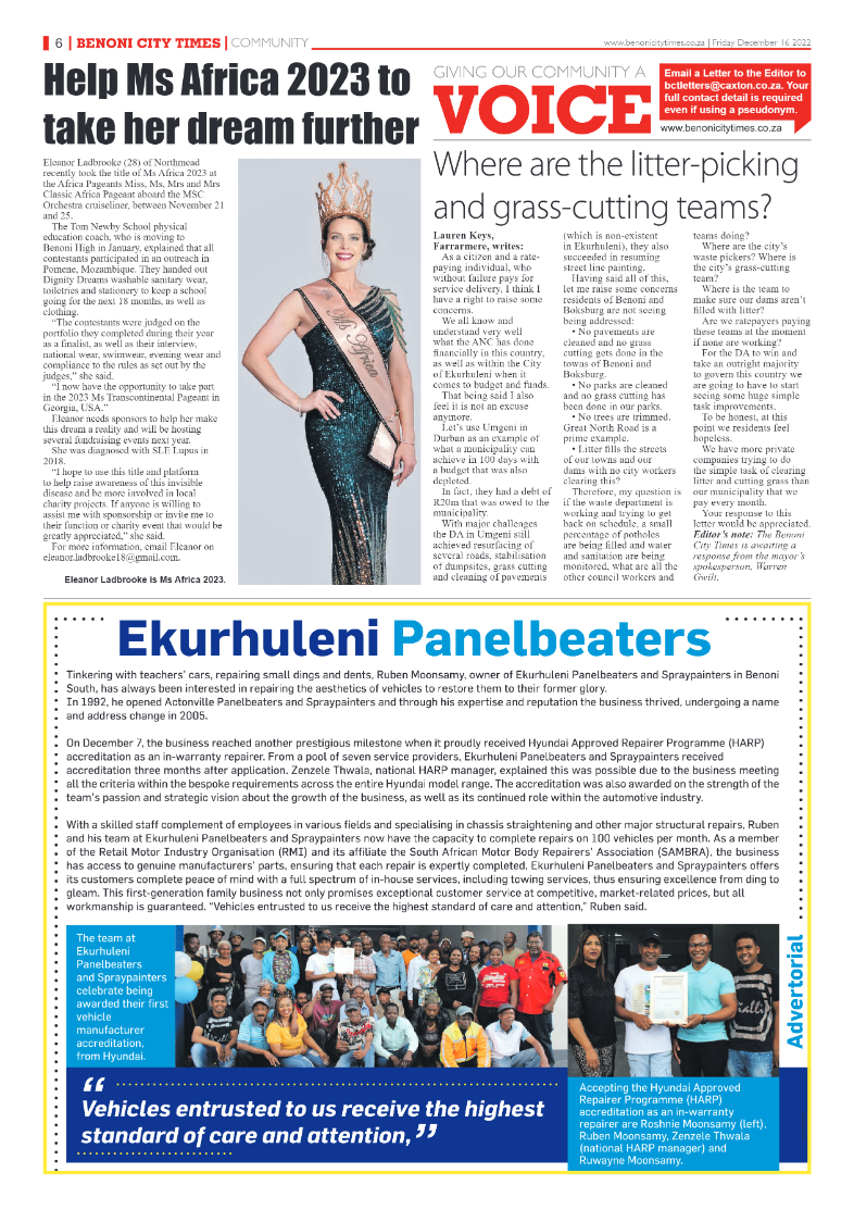 Benoni City Times 16 Dec 2022 page 6