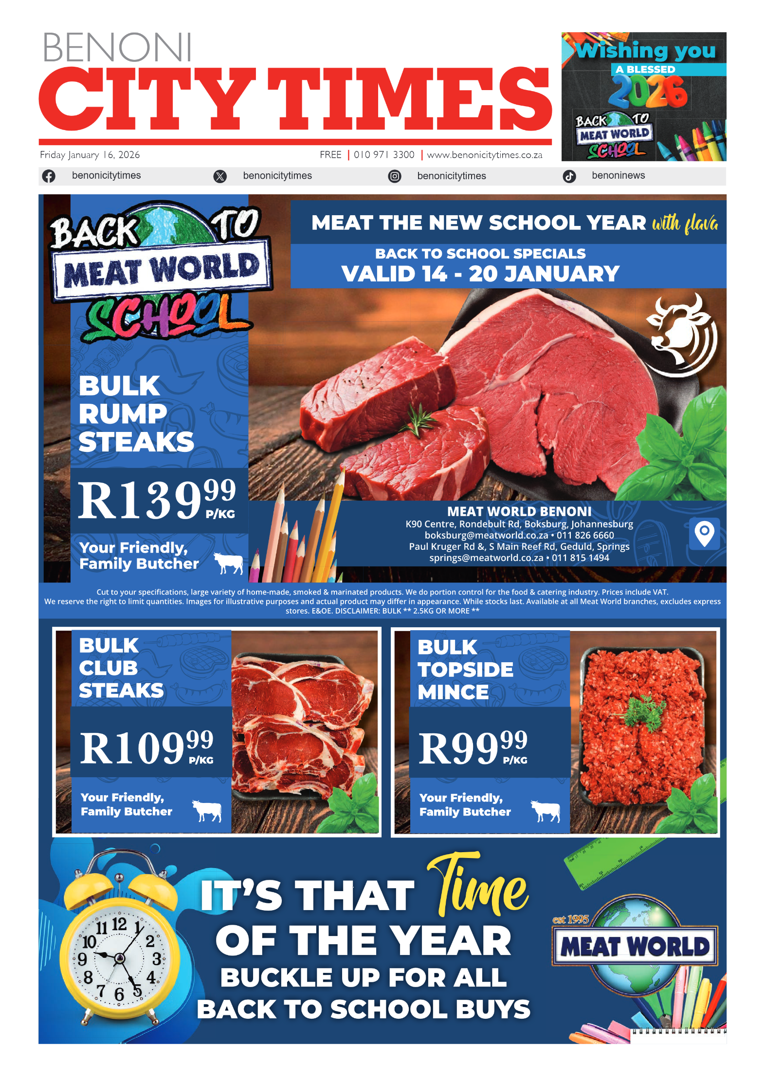 Benoni City Times 16 January 2026 page 1