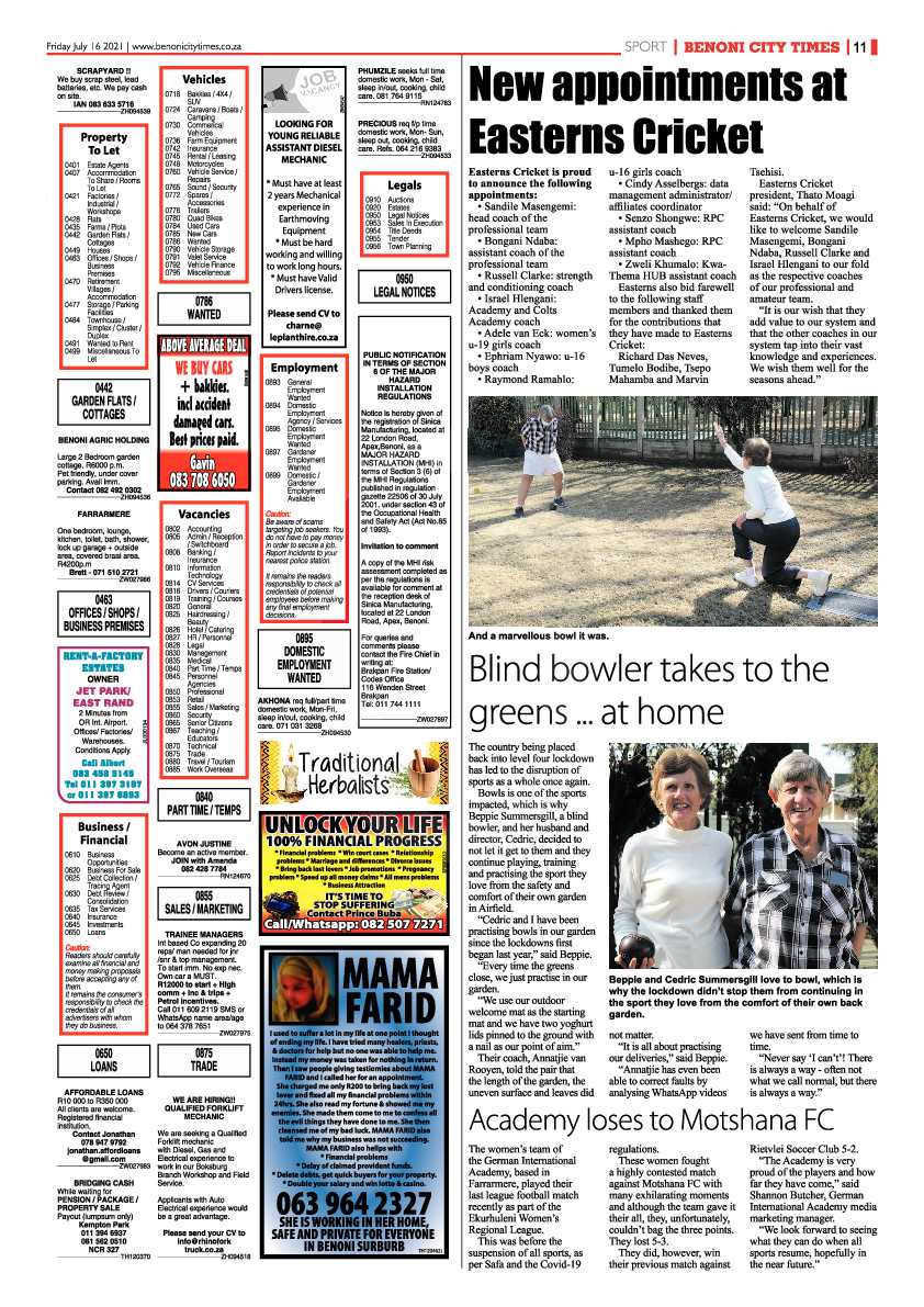 Benoni City Times 16 July 2021 page 11