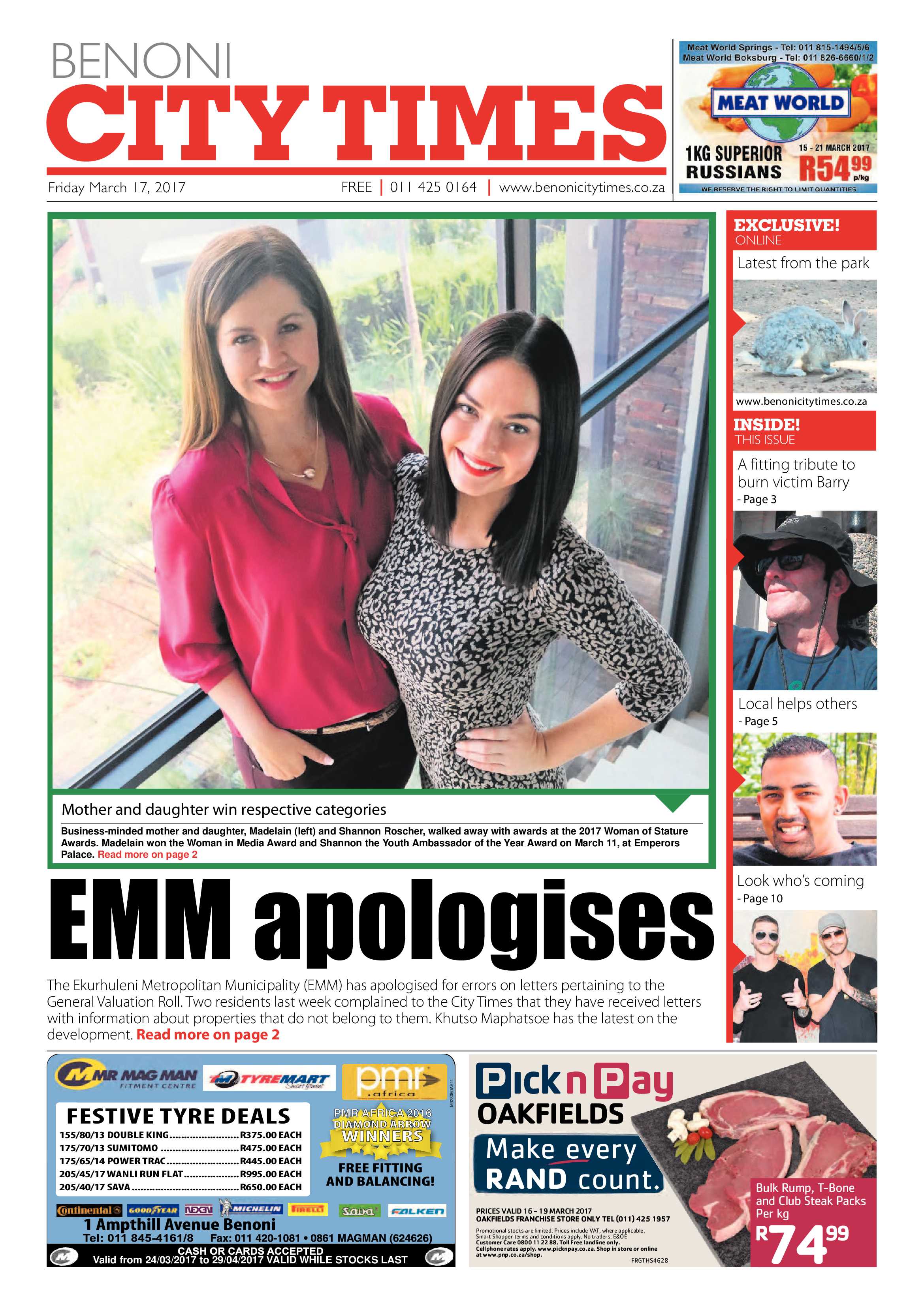 Benoni City Times 16 March 2017 page 1