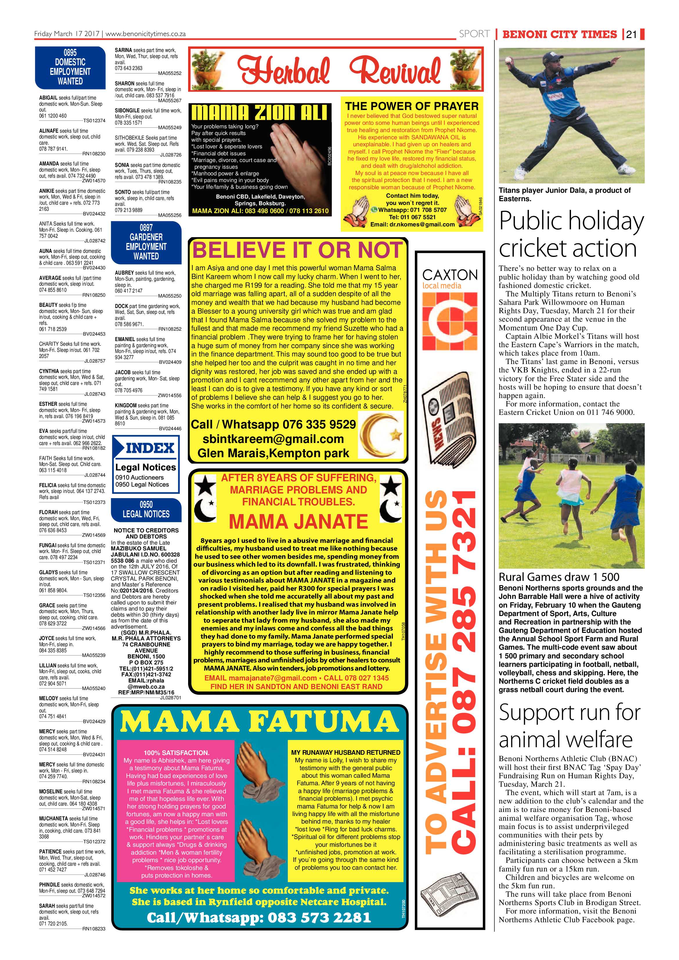 Benoni City Times 16 March 2017 page 21
