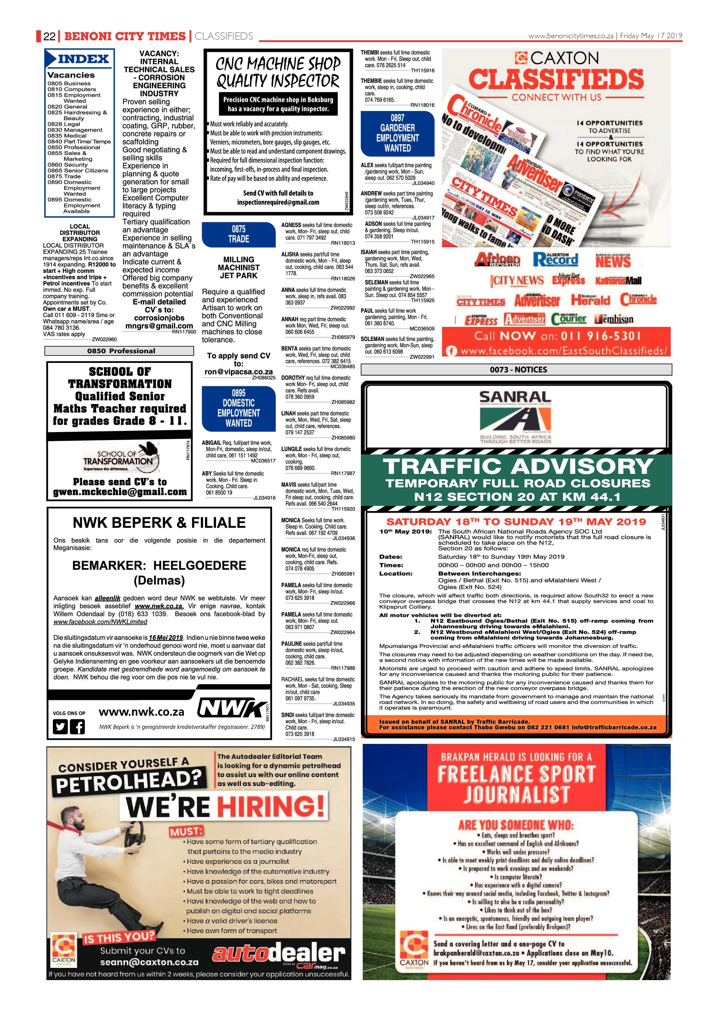 Benoni City Times 16 May 2019 page 22