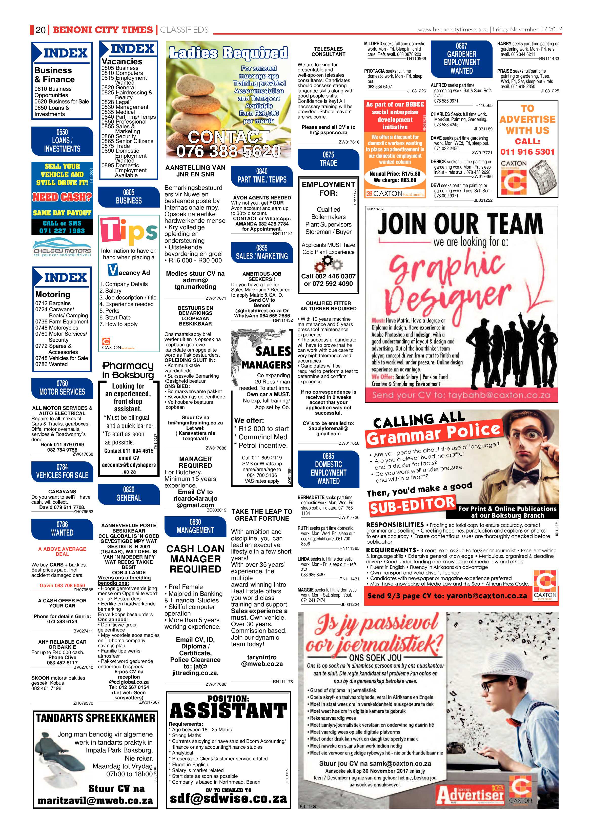 Benoni City Times 16 November 2017 page 20