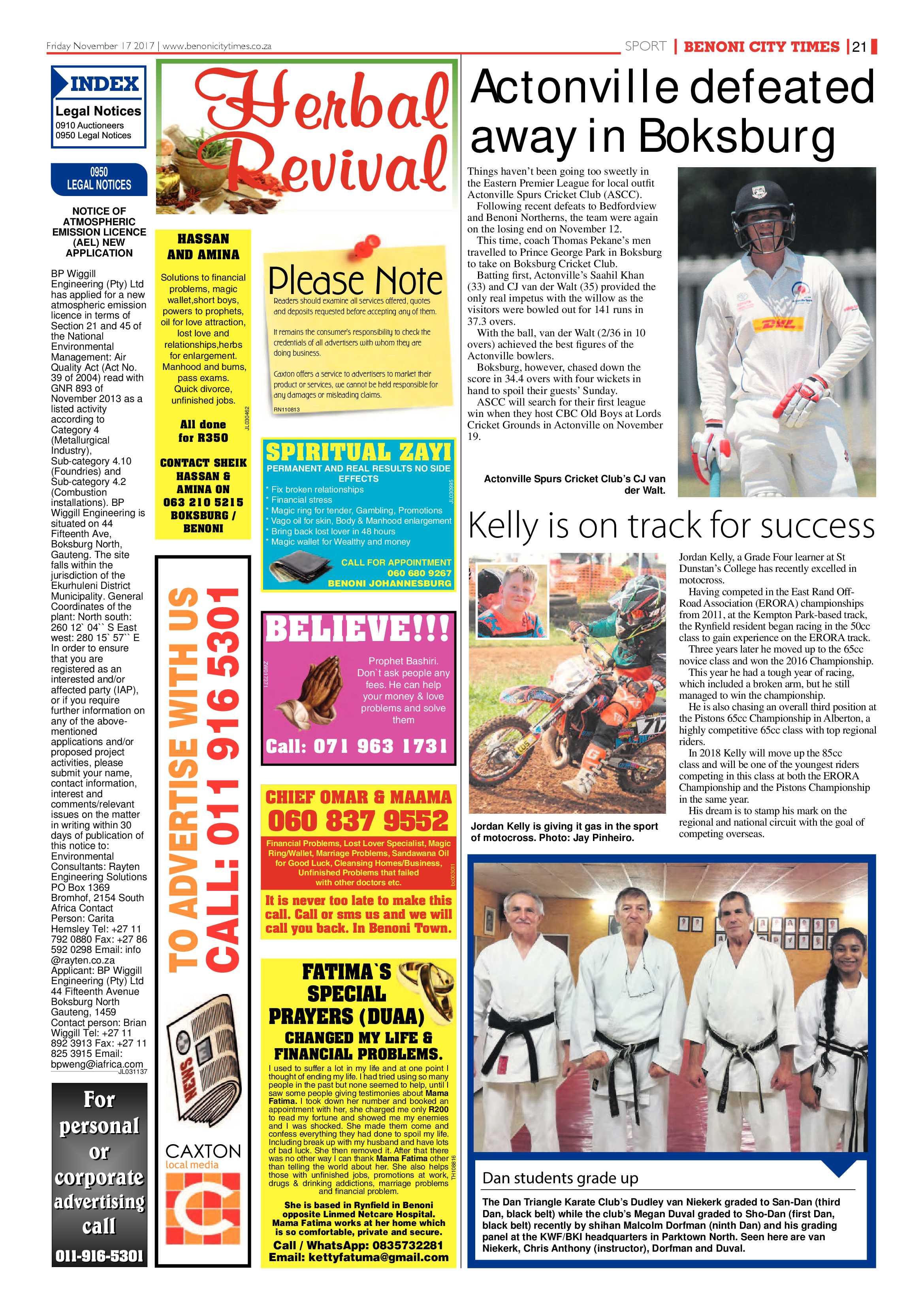 Benoni City Times 16 November 2017 page 21