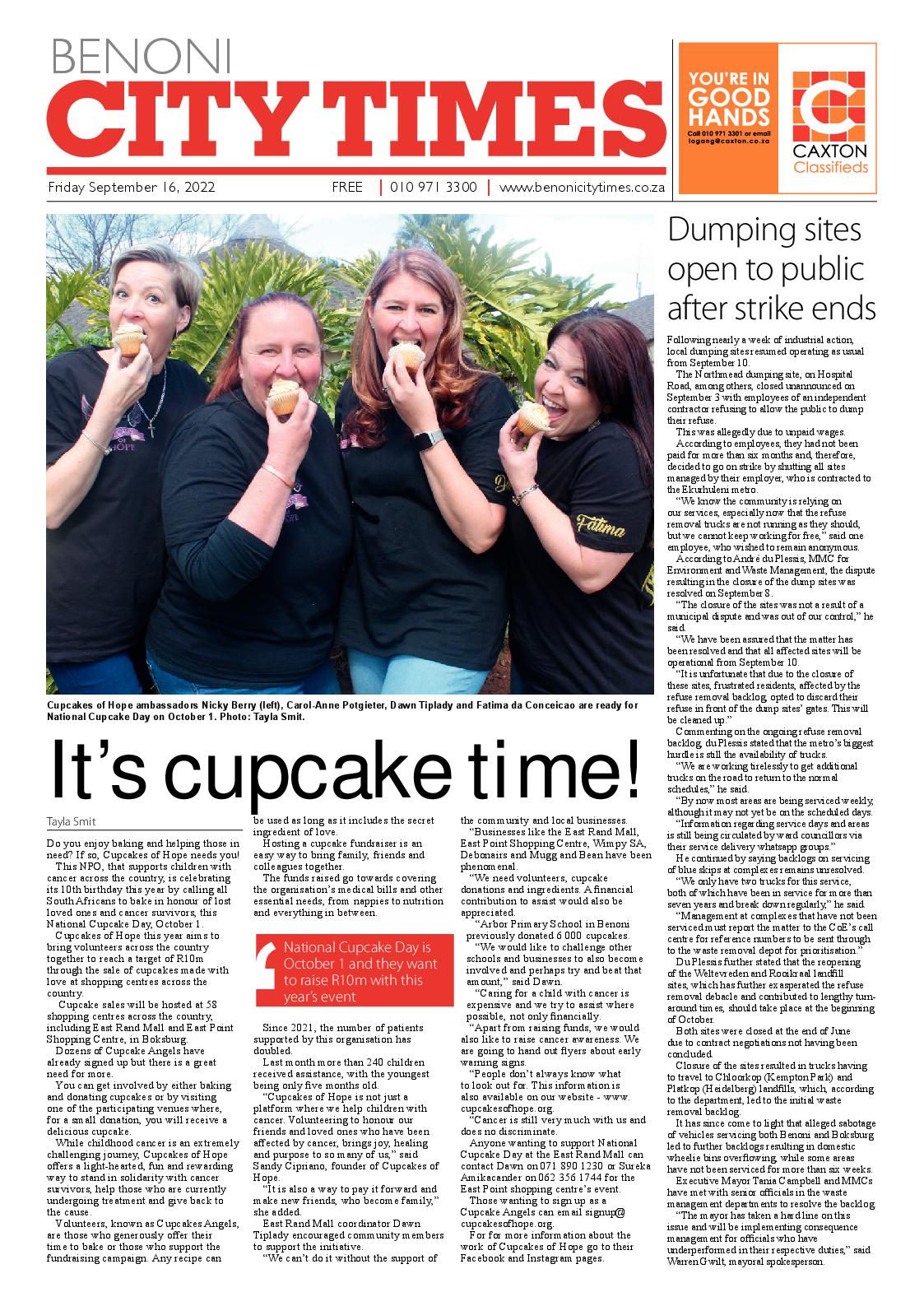 Benoni City Times 16 September 2022 page 1