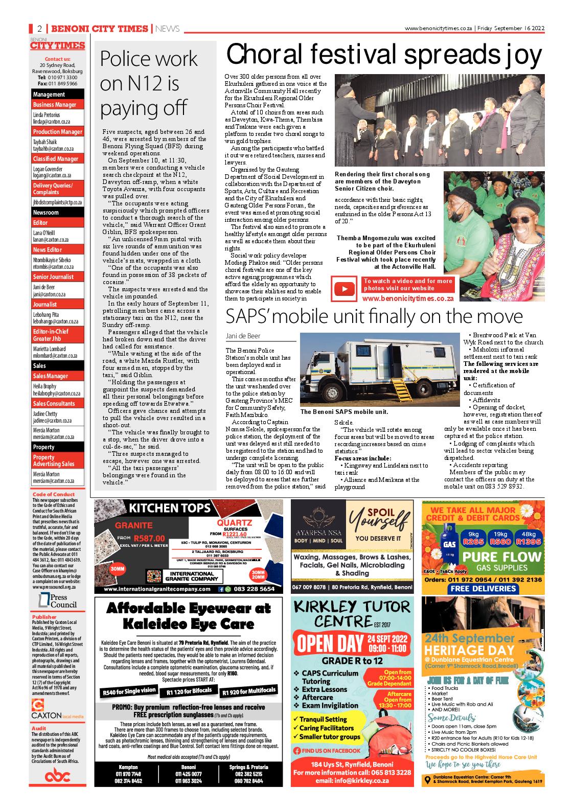 Benoni City Times 16 September 2022 page 2