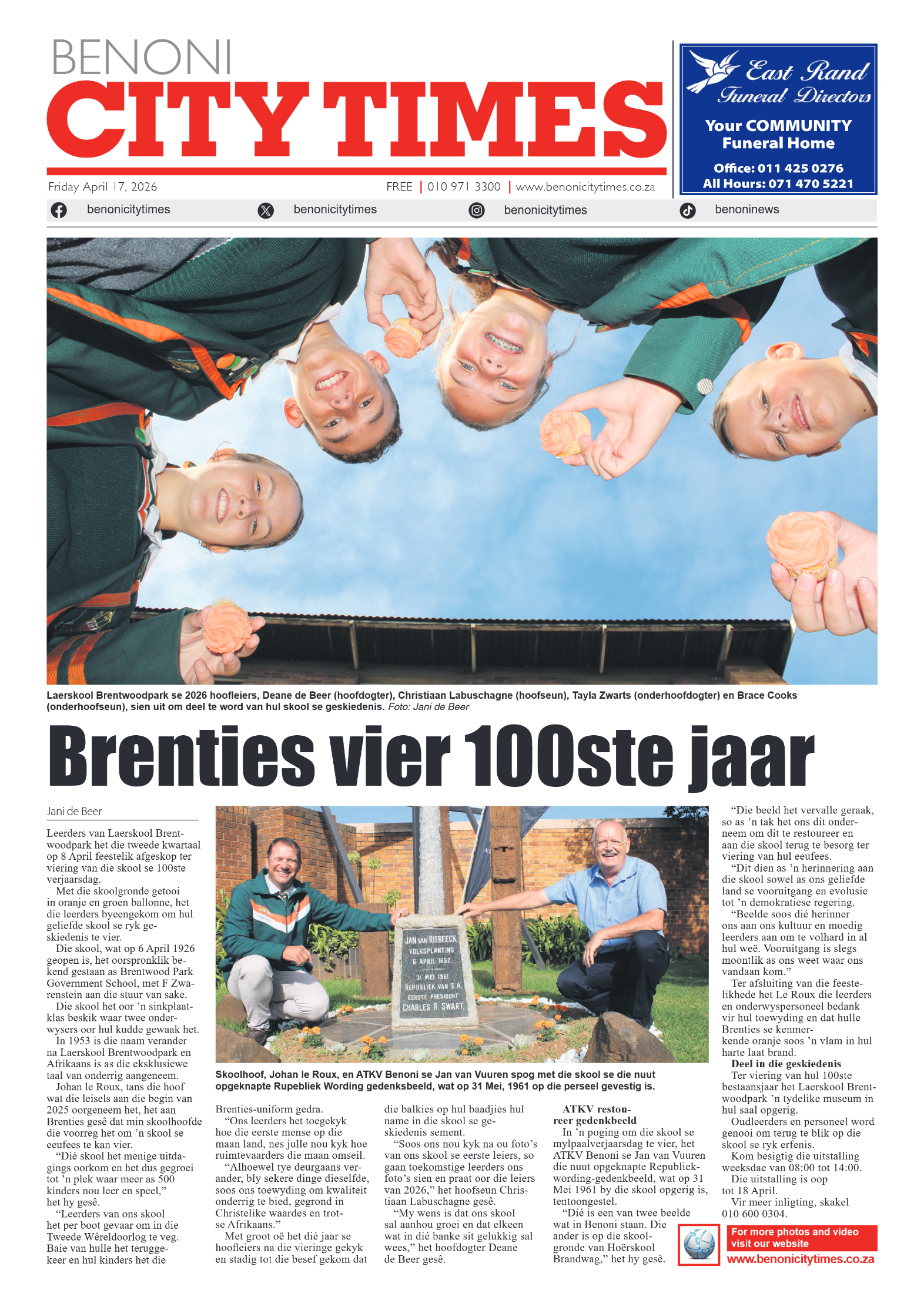 Benoni City Times 17 April 2026 page 1