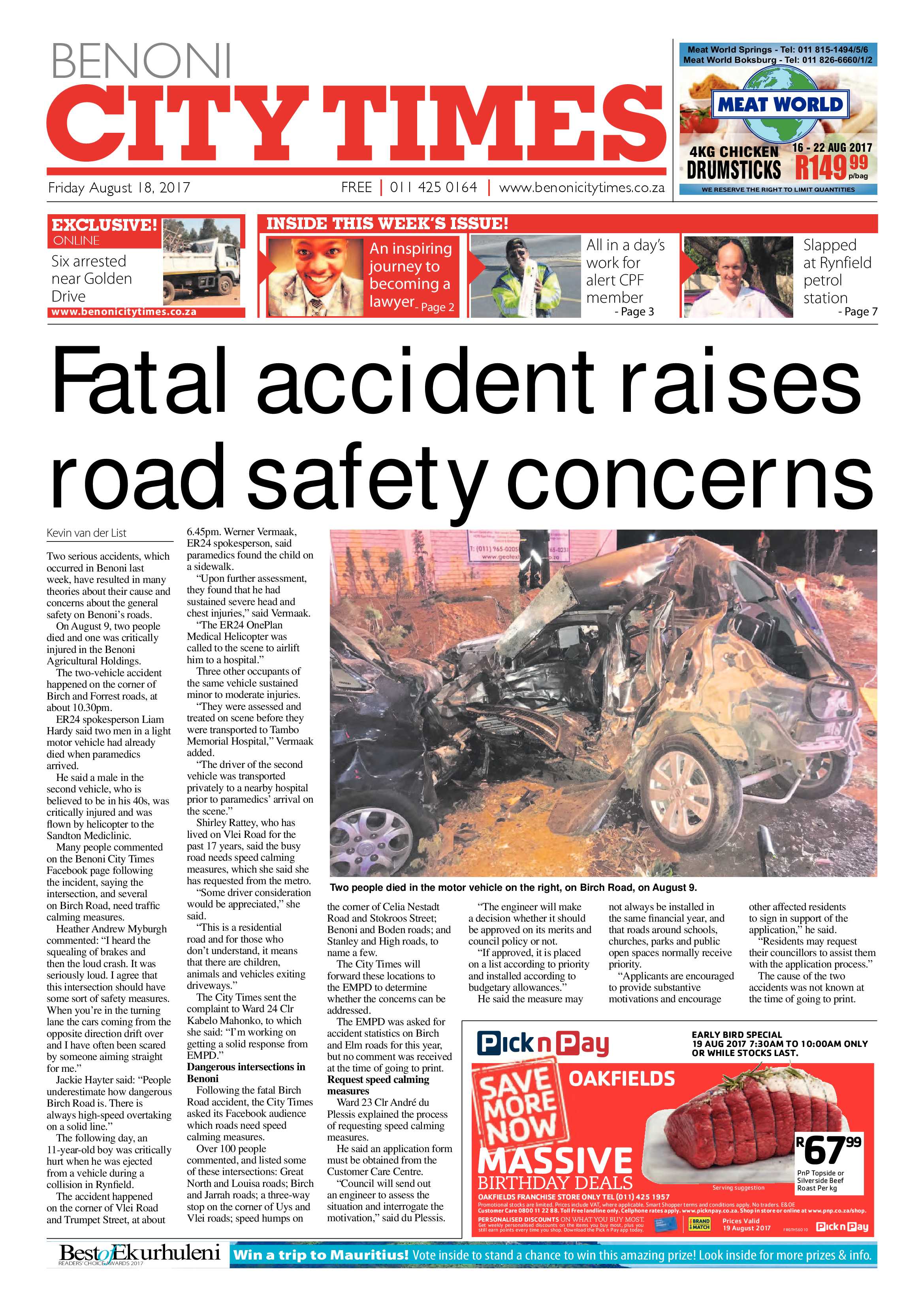 Benoni City Times 17 August 2017 page 1