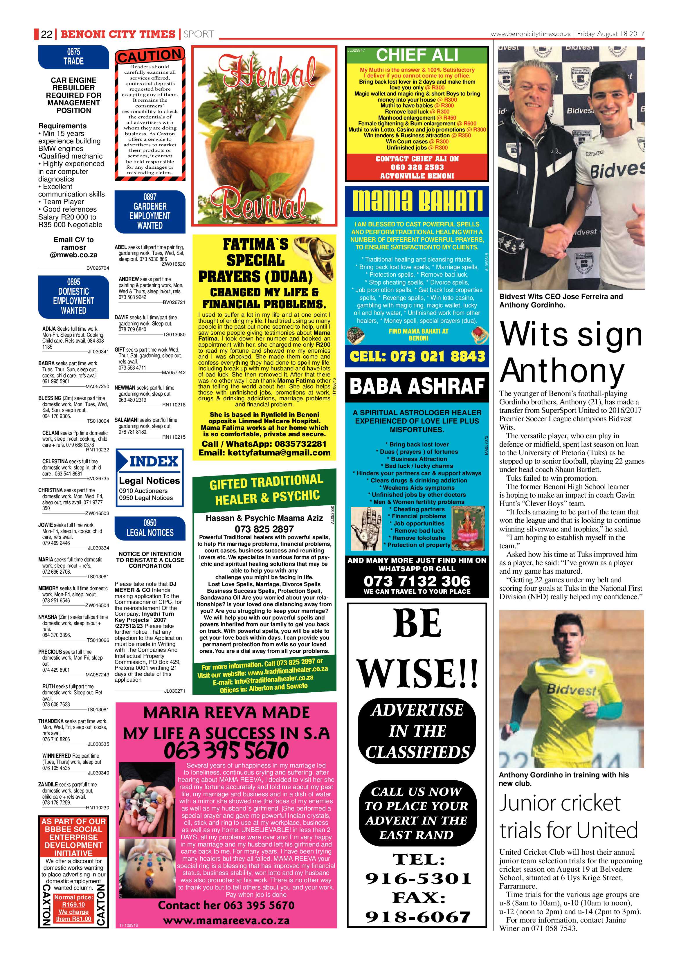 Benoni City Times 17 August 2017 page 22
