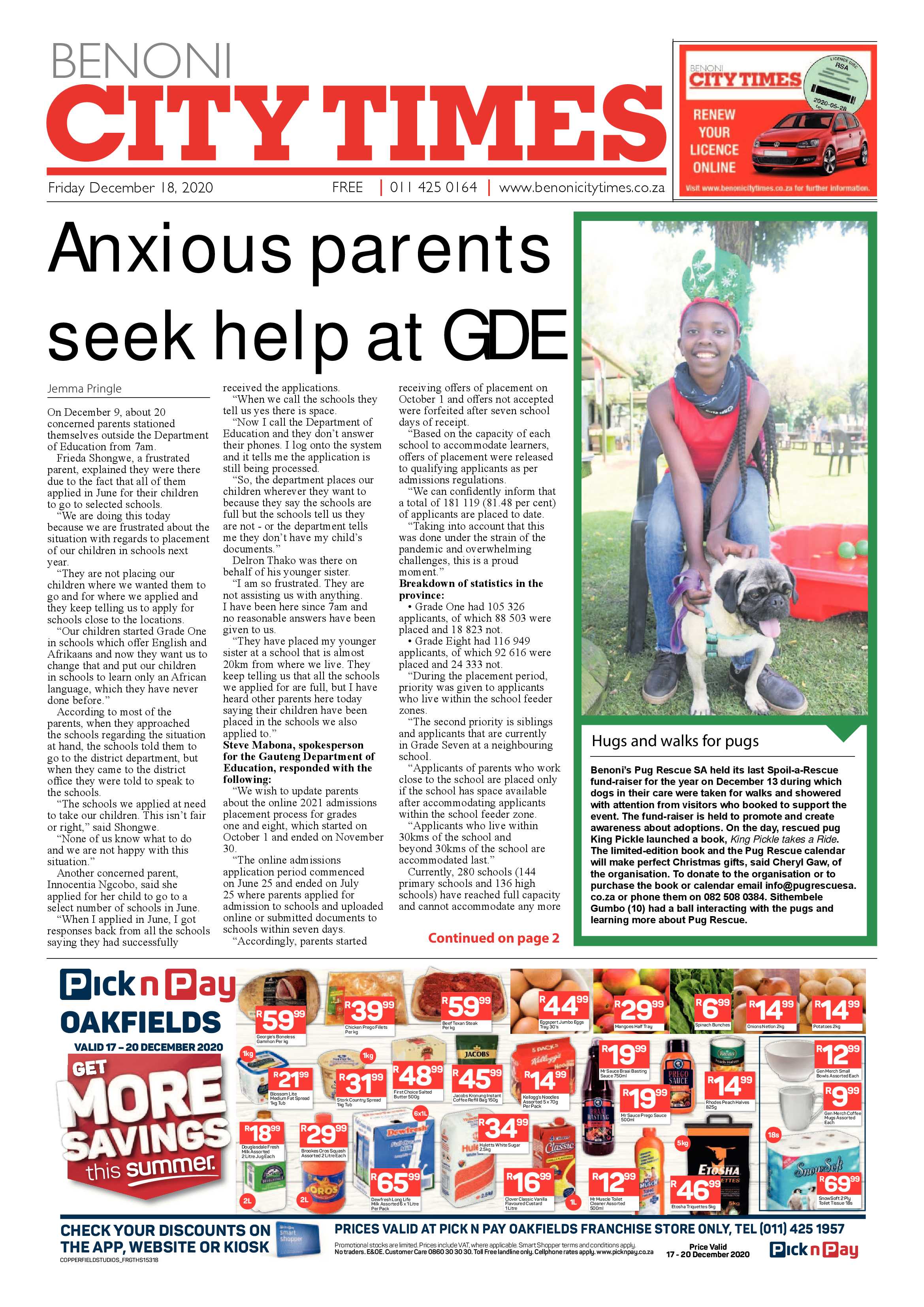 Benoni City Times 17 December 2020 page 1