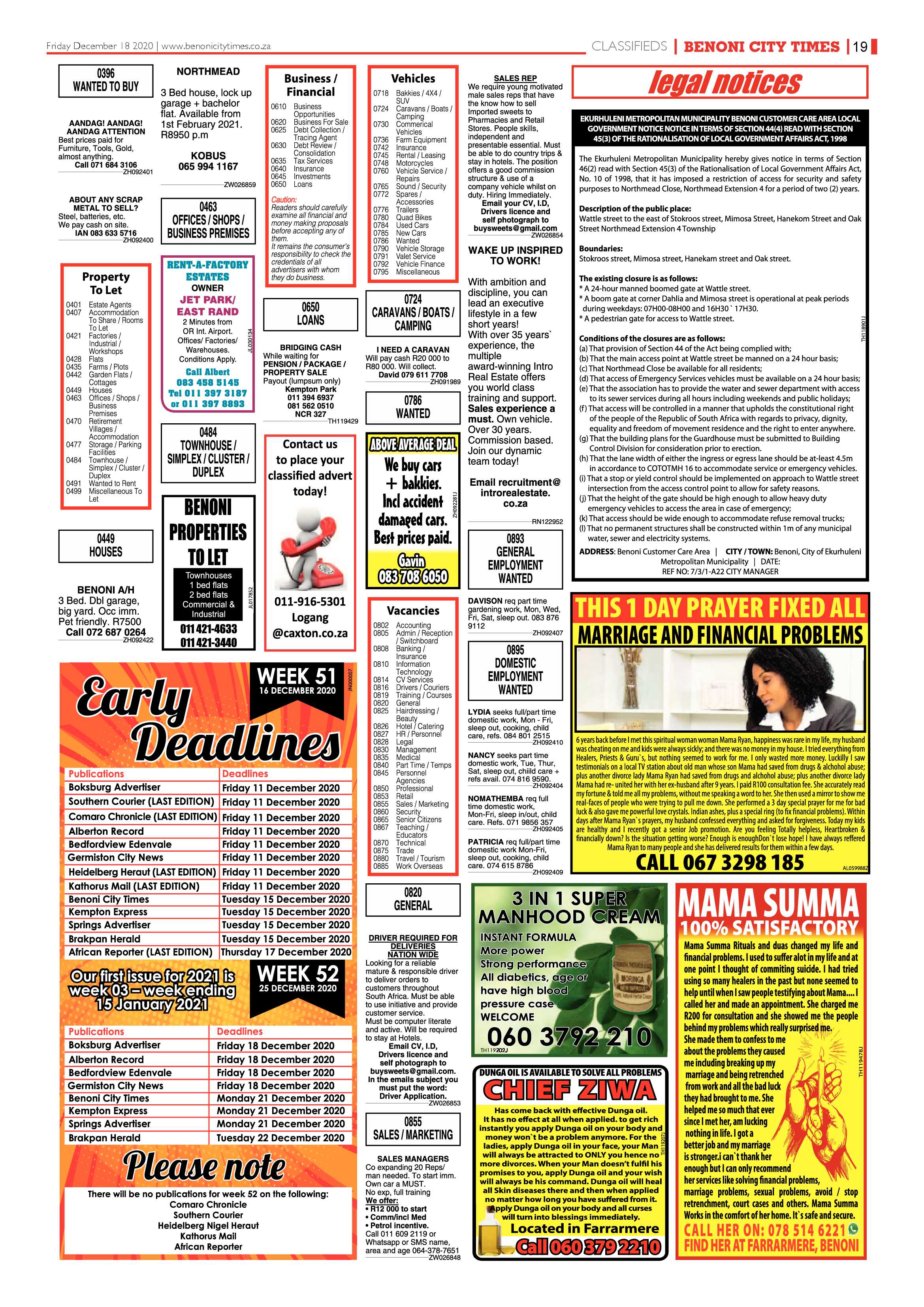 Benoni City Times 17 December 2020 page 19
