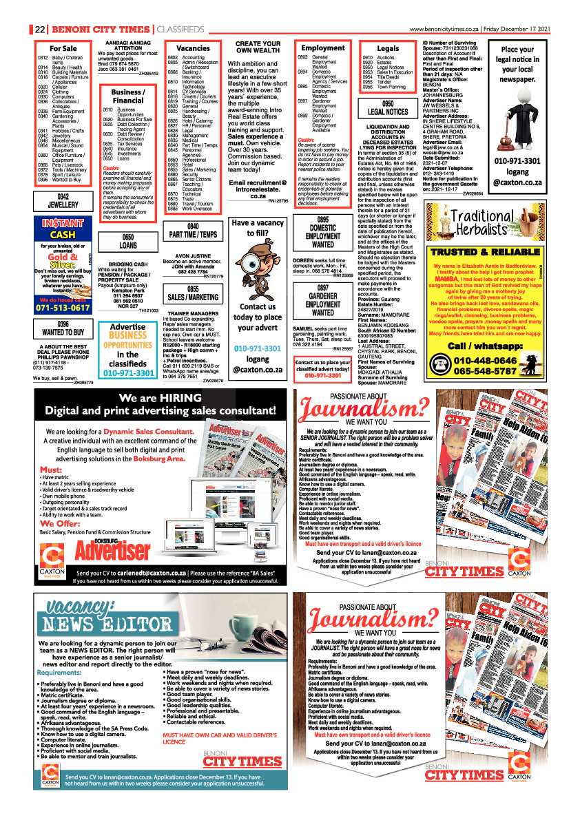 Benoni City Times 17 December 2021 page 22